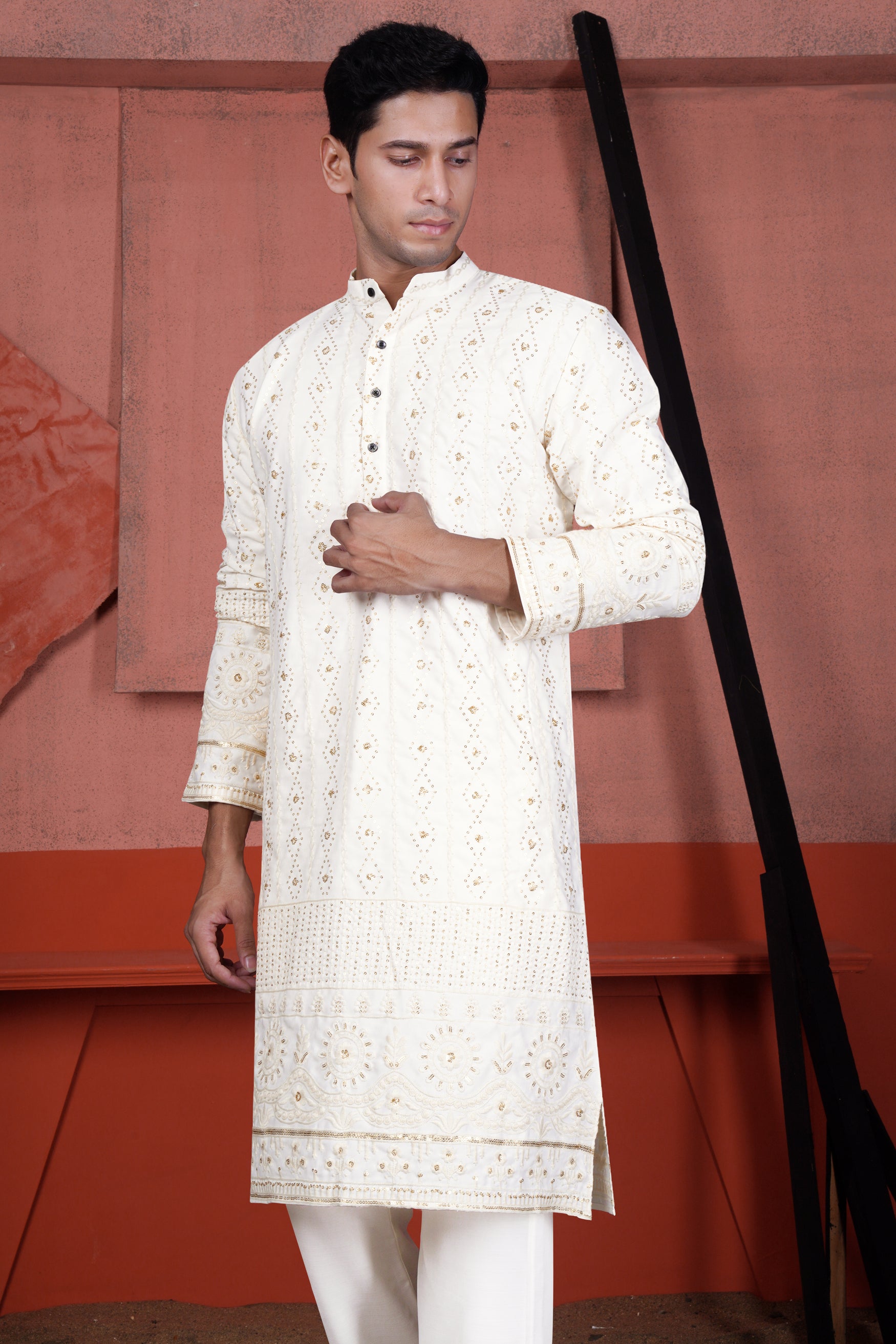 Buy Grey Jacket Kurta Embroidered Work With Set For Men by Nero by Shaifali  and Satya Online at Aza Fashions.