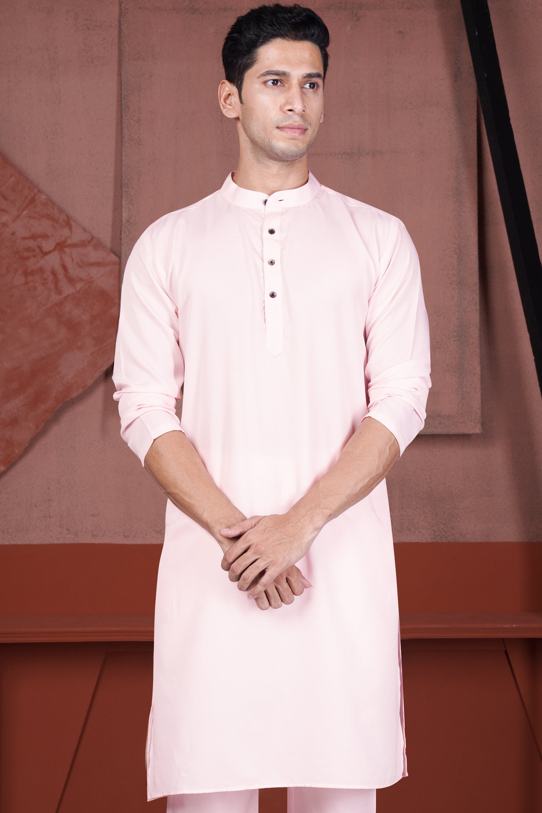 Blush Pink Viscose Embroidered With Tikki Work Designer Kurta With Nehru Jacket