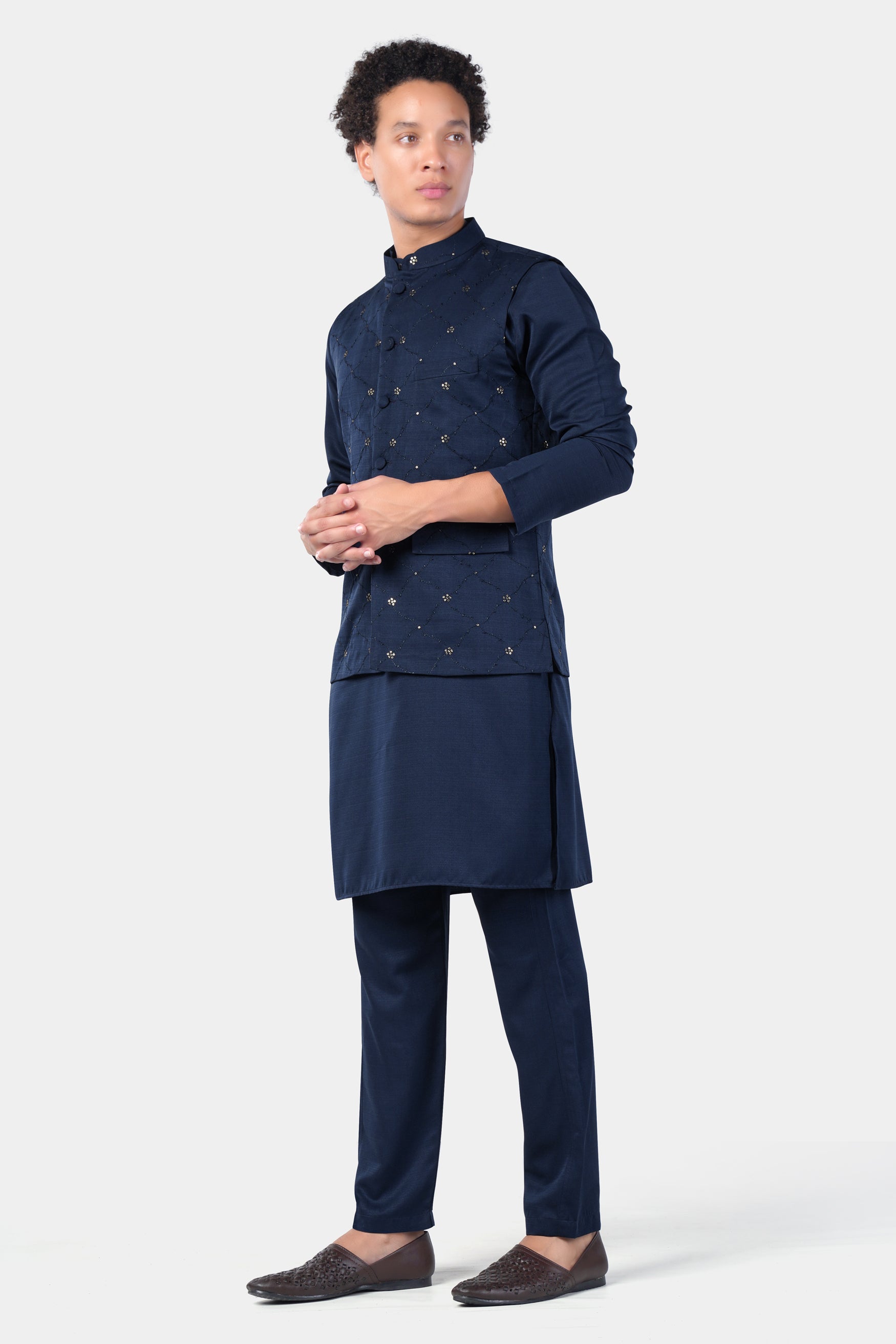 Mirage Blue Subtle Sheen Viscose Kurta Set With floral Thread and Sequin Embroidered Designer Nehru Jacket KPNJ256-FB-44,  KPNJ256-FB-46,  KPNJ256-FB-48,  KPNJ256-FB-50,  KPNJ256-FB-52,  KPNJ256-FB-54,  KPNJ256-FB-56,  KPNJ256-FB-58,  KPNJ256-FB-60