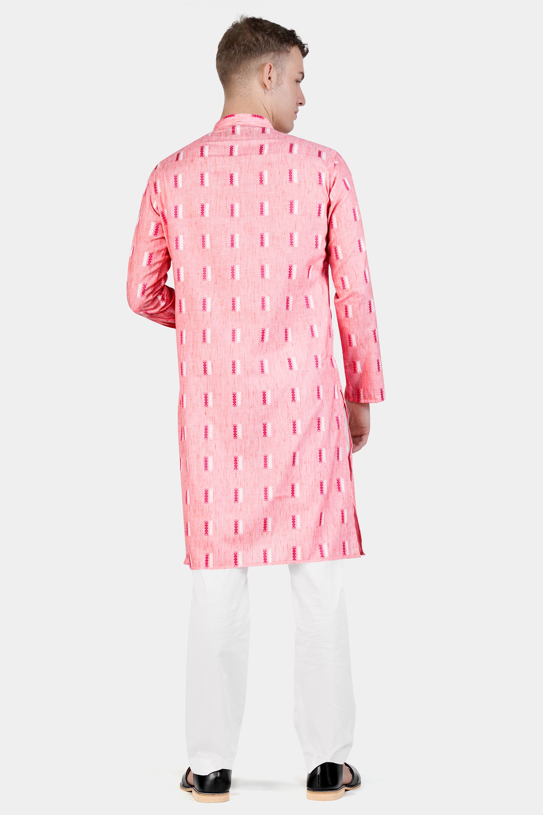 Light Rose Pink Zig-zag Textured Jacquard Premium Giza Cotton Kurta