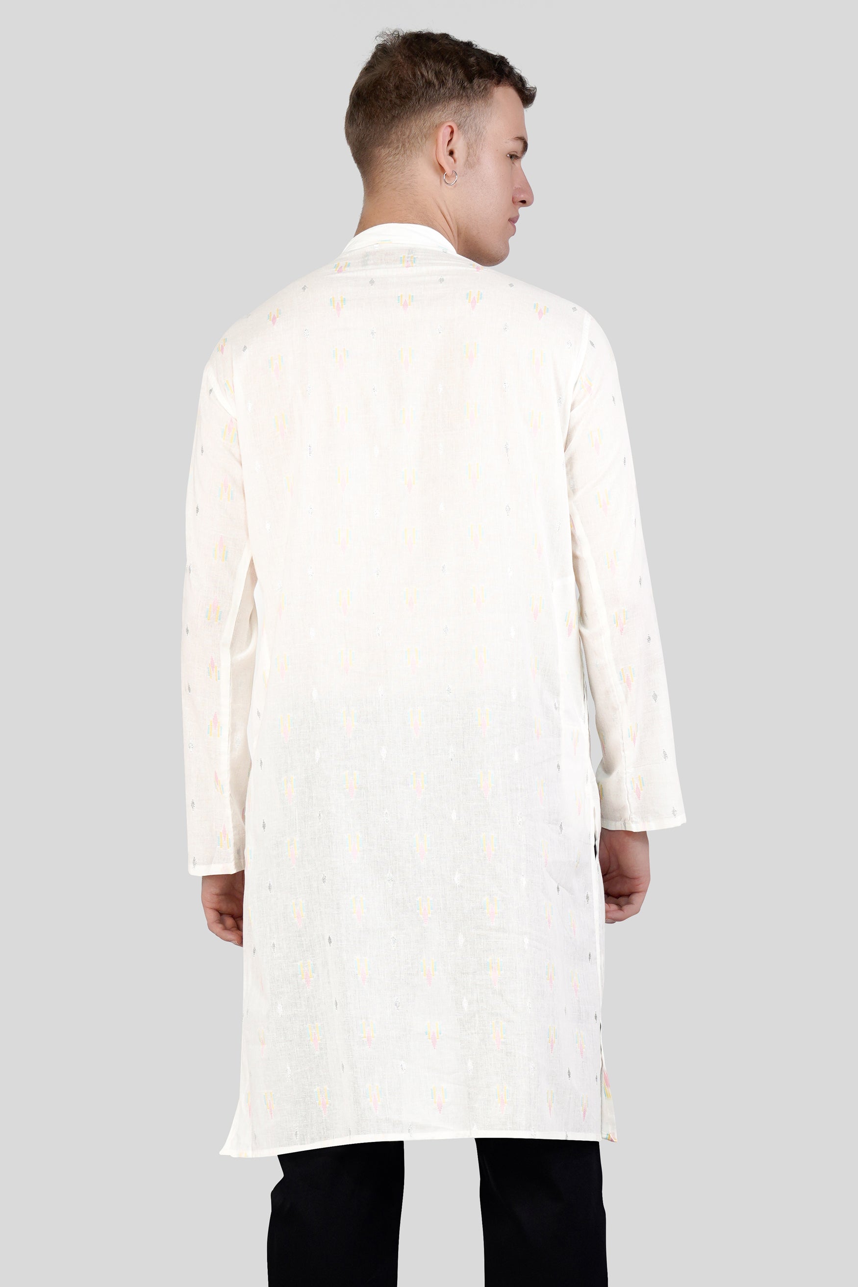 Off White colorful and silver Jacquard Textured Premium Giza Cotton Kurta
