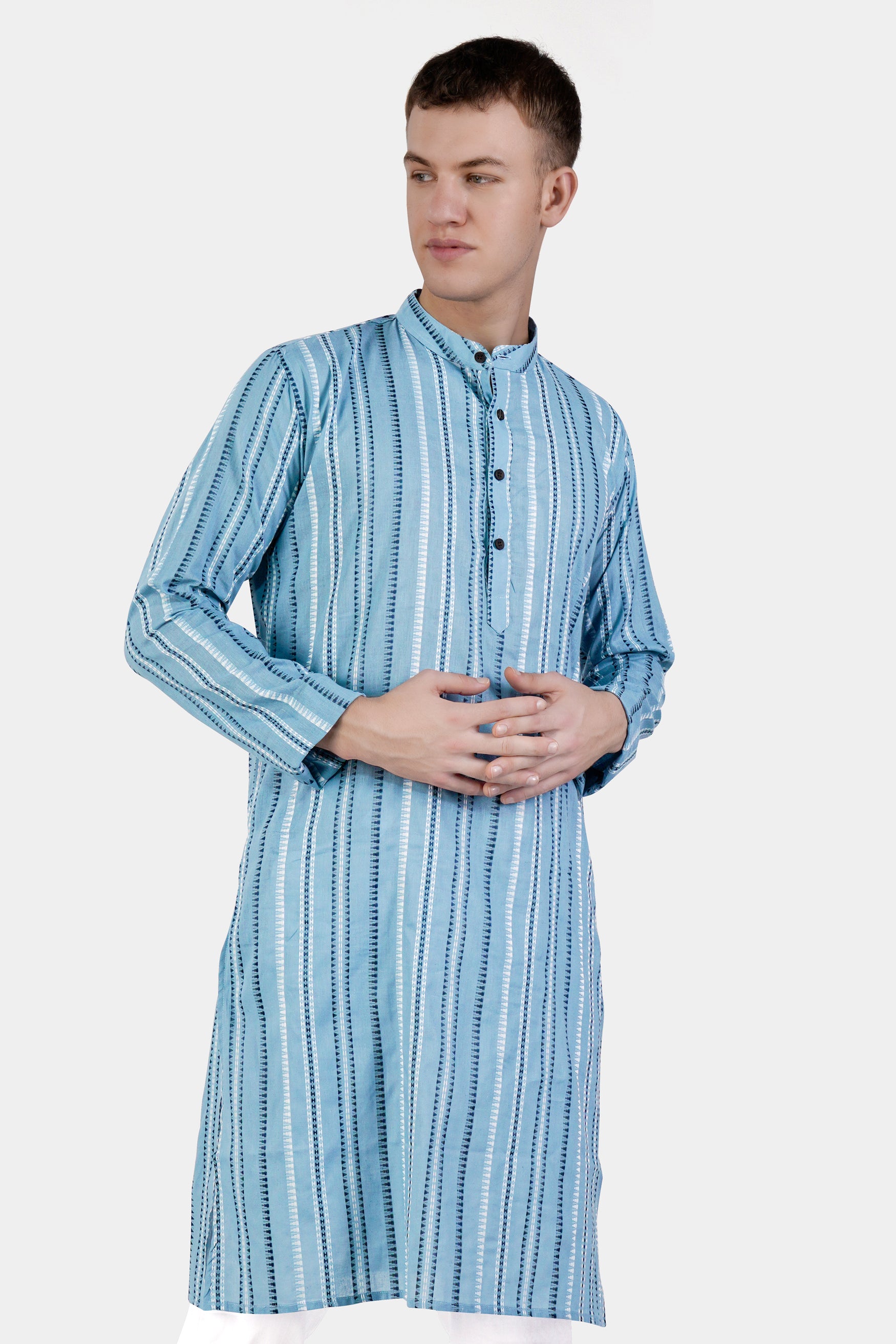 Glacier Blue Dobby Textured Premium Giza Cotton Kurta