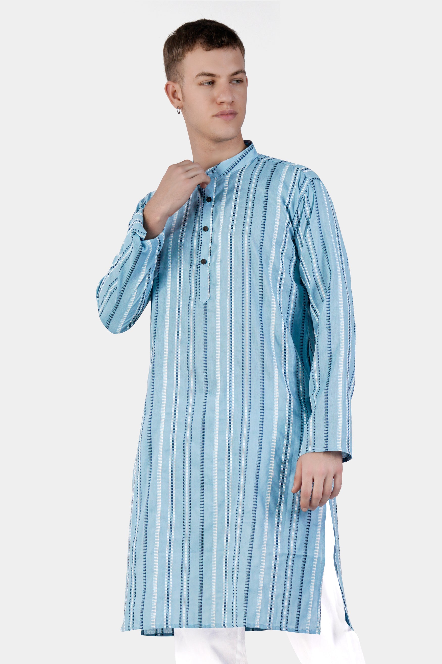 Glacier Blue Dobby Textured Premium Giza Cotton Kurta