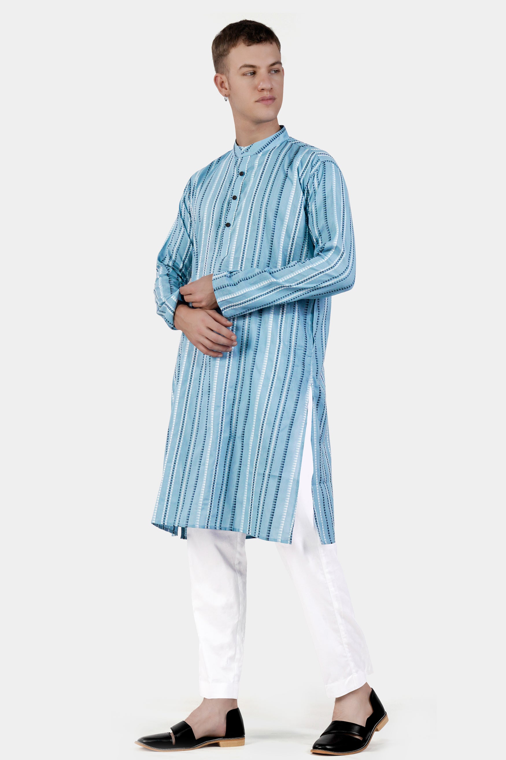 Glacier Blue Dobby Textured Premium Giza Cotton Kurta