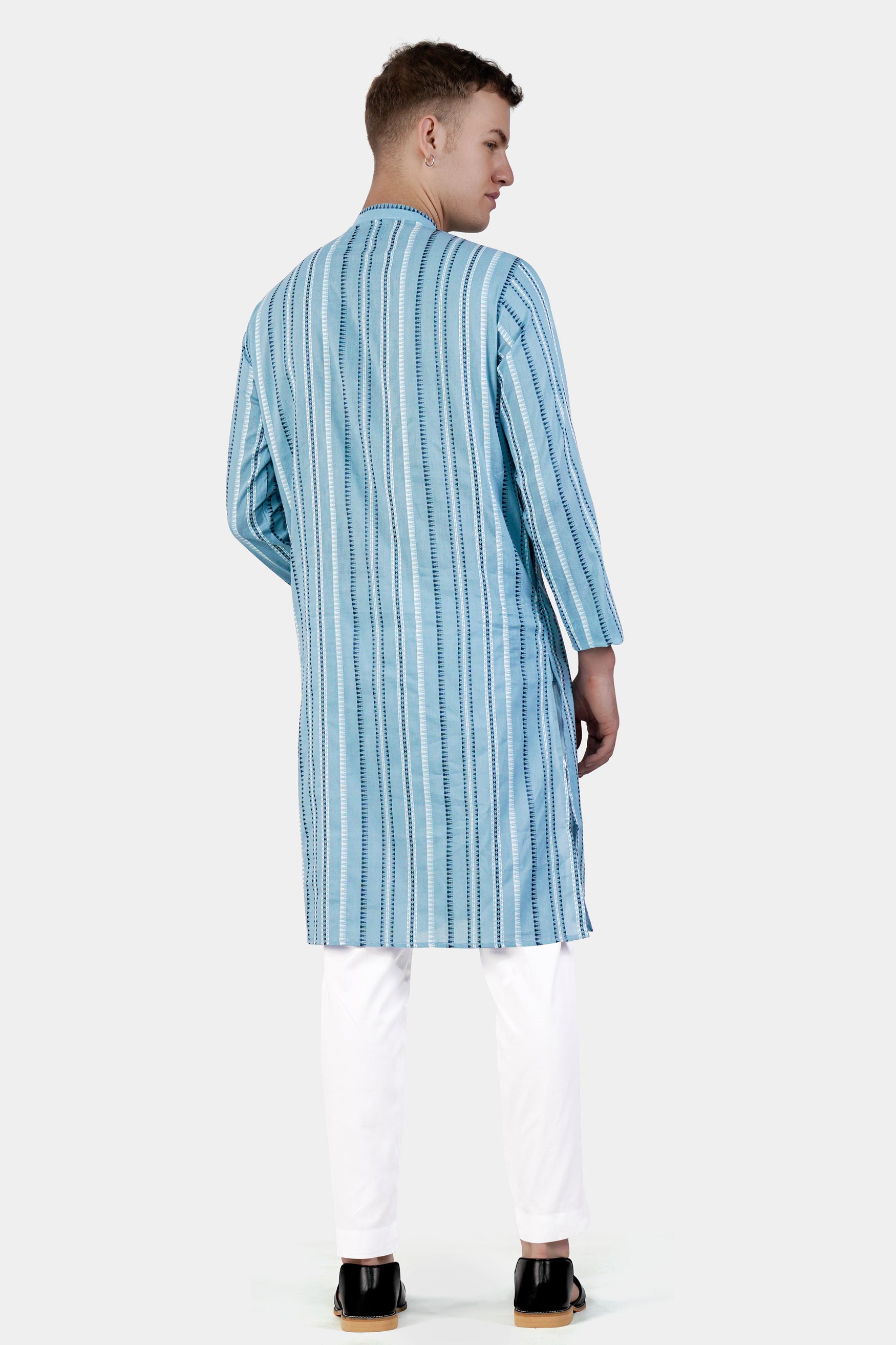 Glacier Blue Dobby Textured Premium Giza Cotton Kurta