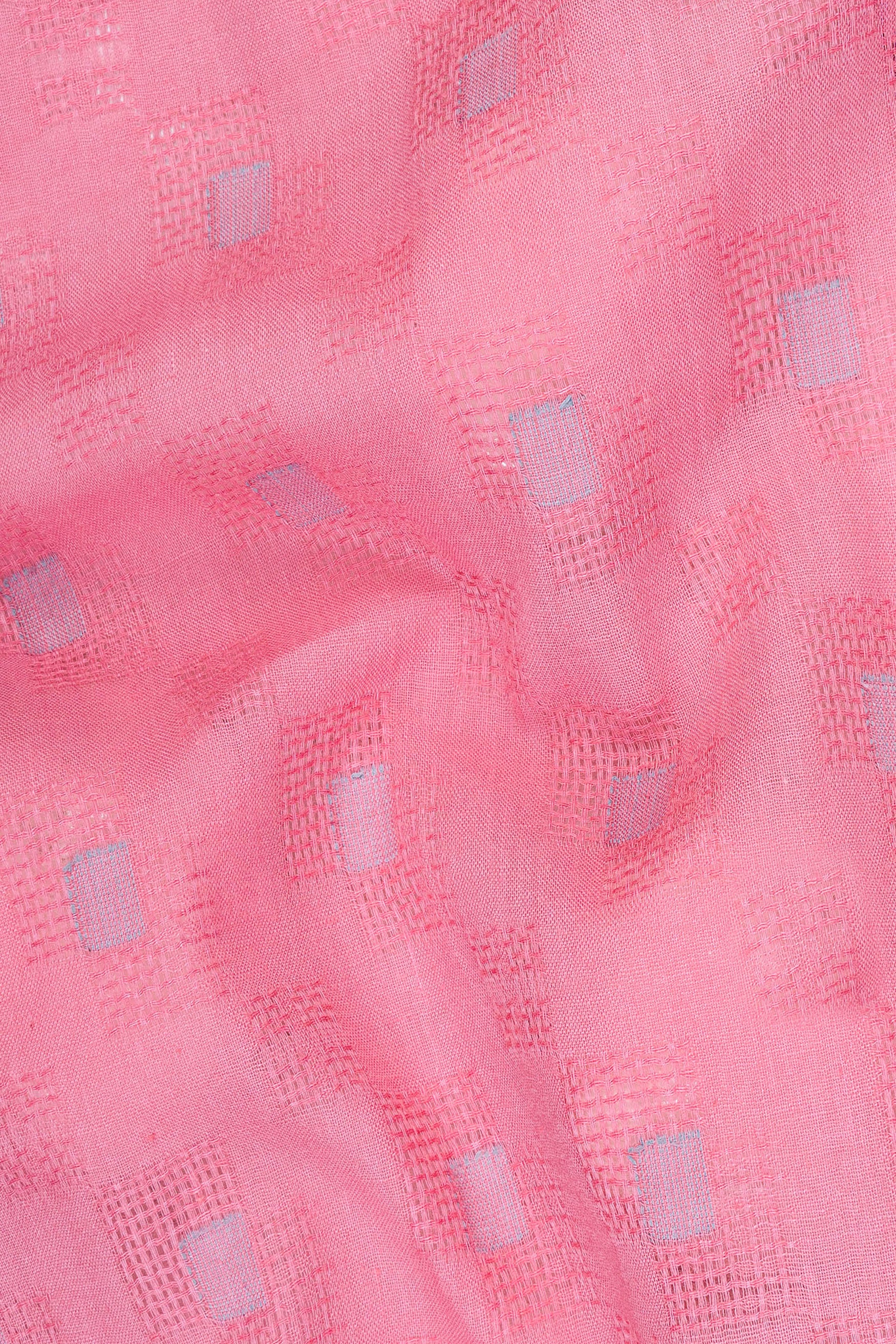 Flamingo Pink Geometric Dobby Textured Premium Giza Cotton Kurta