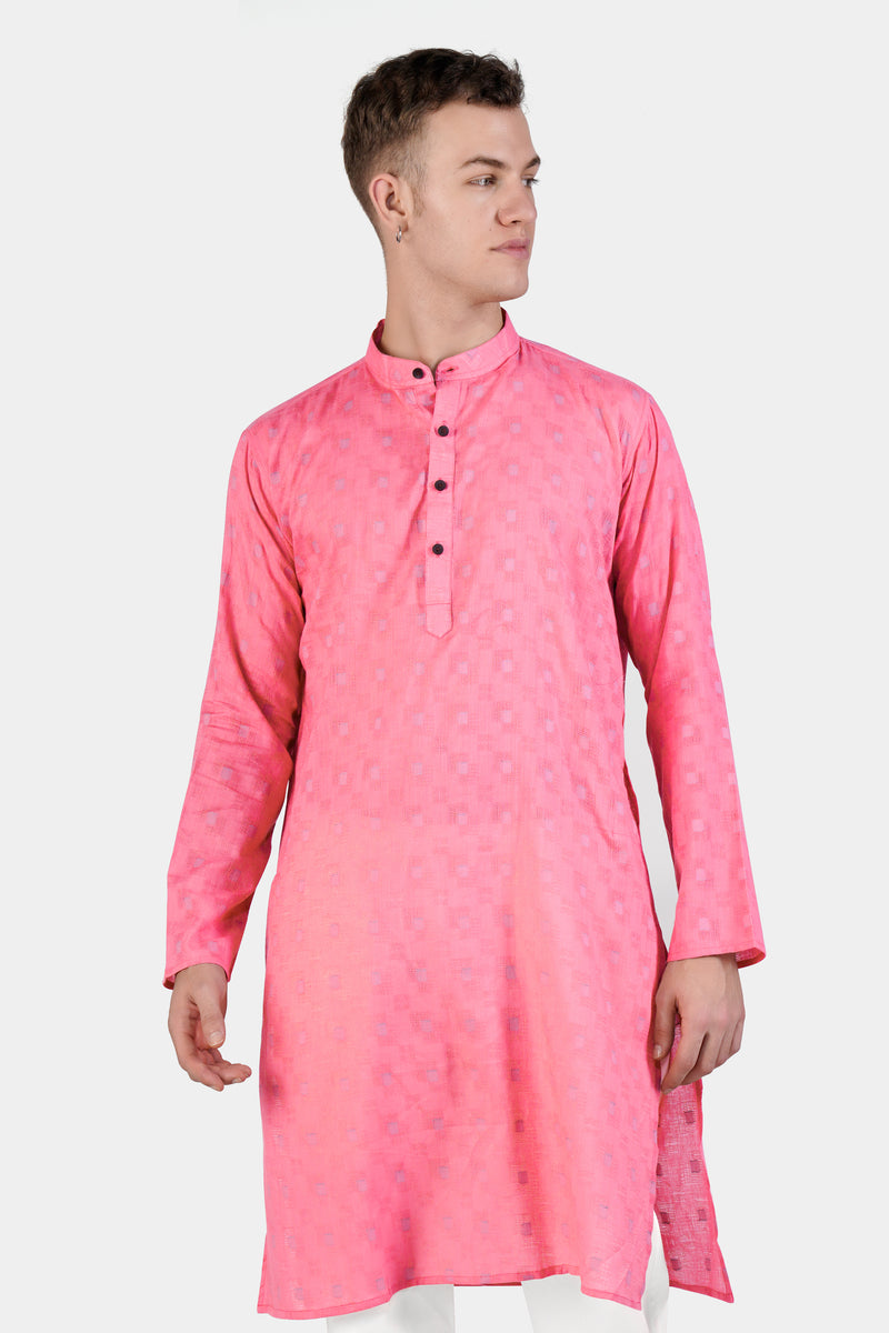 Pink Cotton Kurta For Men