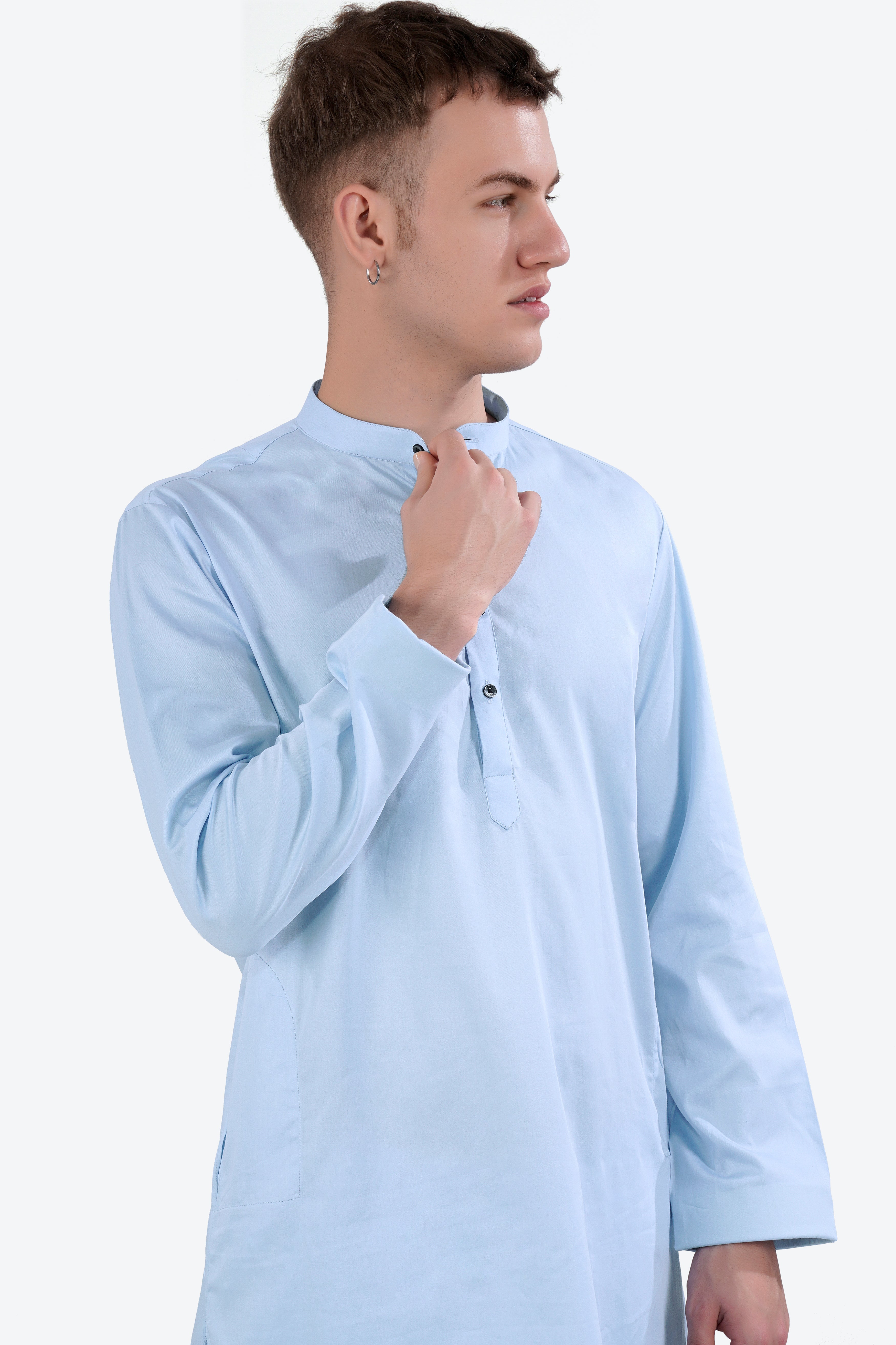 Tropical Blue Subtle Sheen Super Soft Premium Cotton Kurta Set