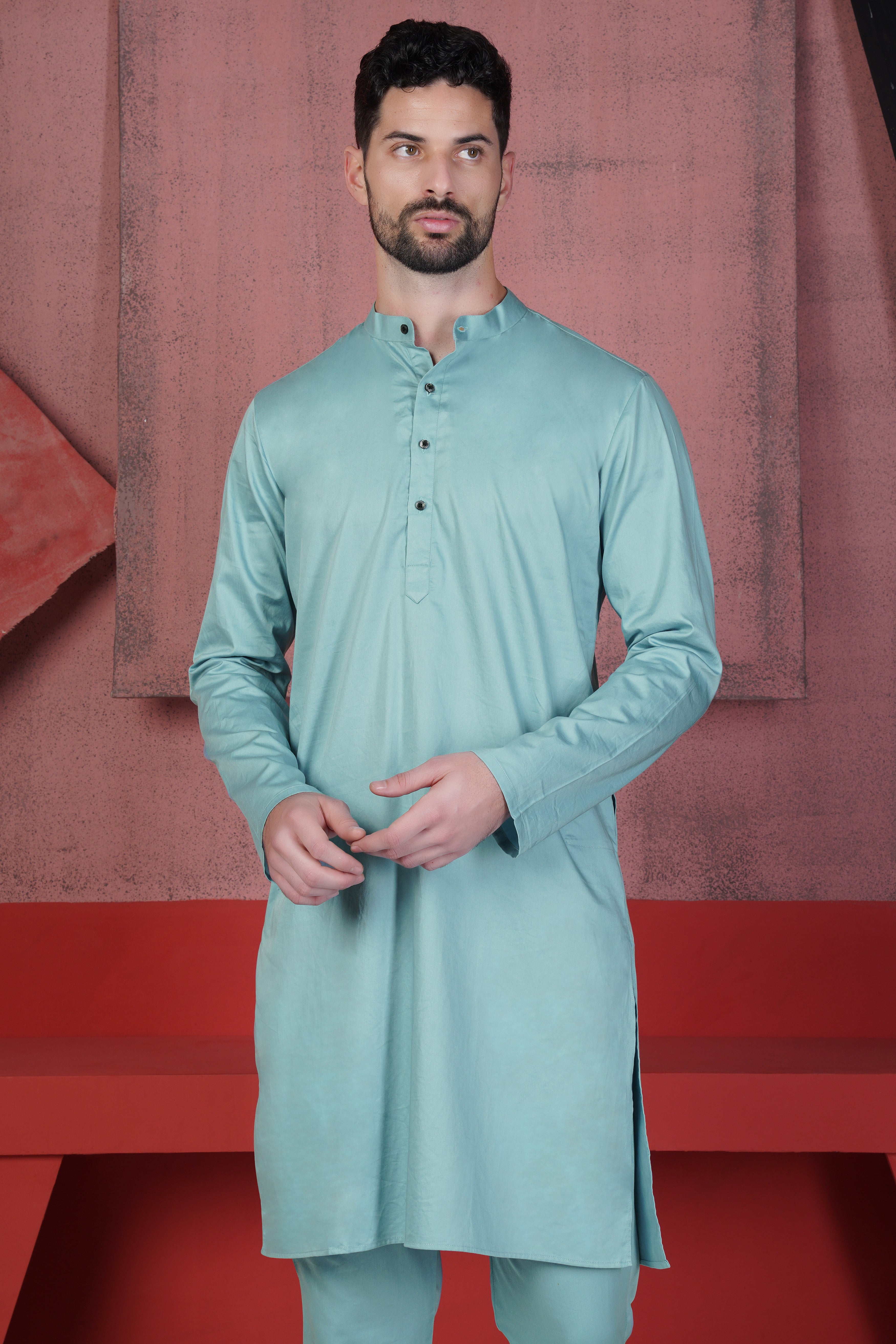 Glacier Blue Subtle Sheen Super Soft Premium Cotton Kurta Set