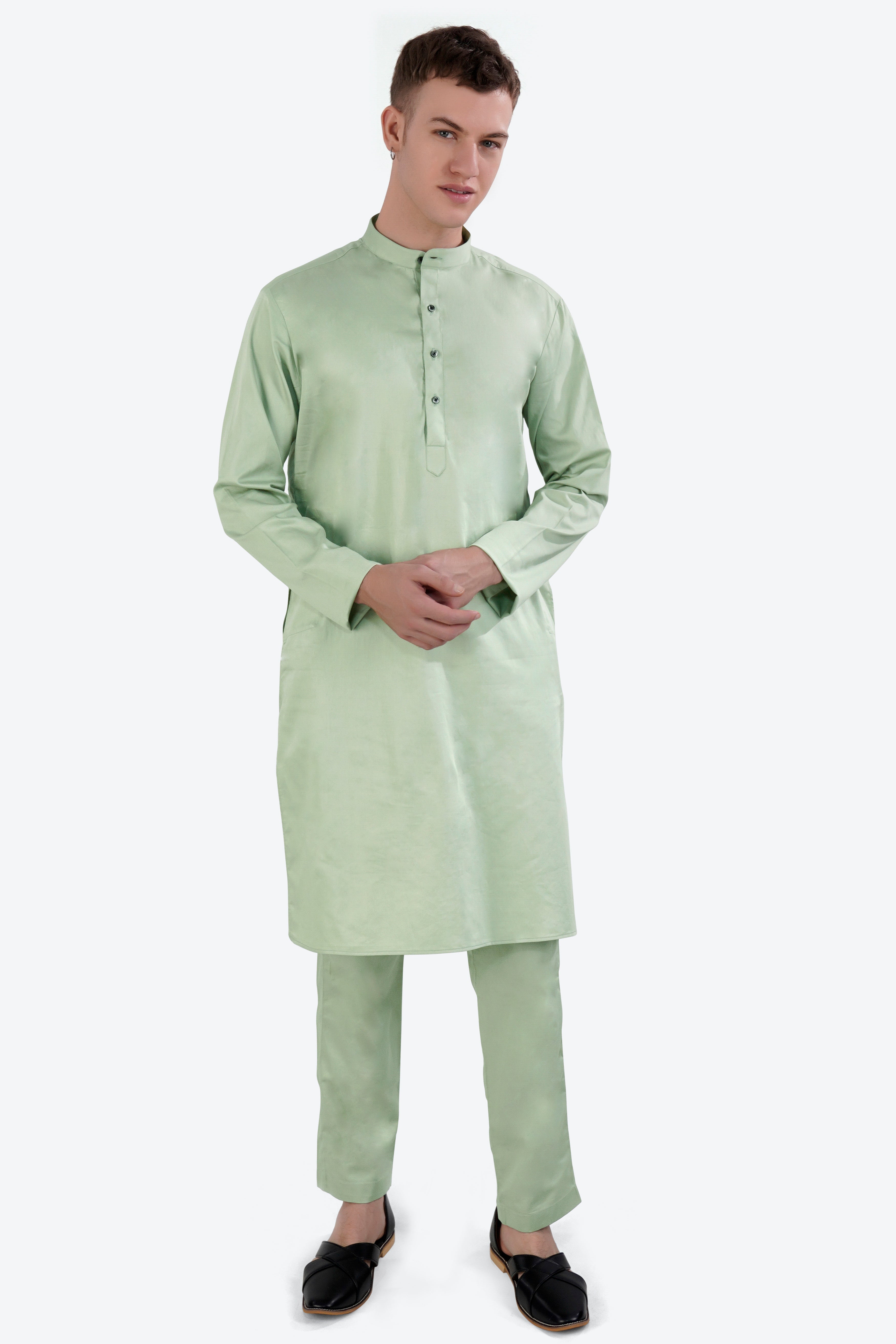 Coriander Green Subtle Sheen Super Soft Premium Cotton Kurta Set