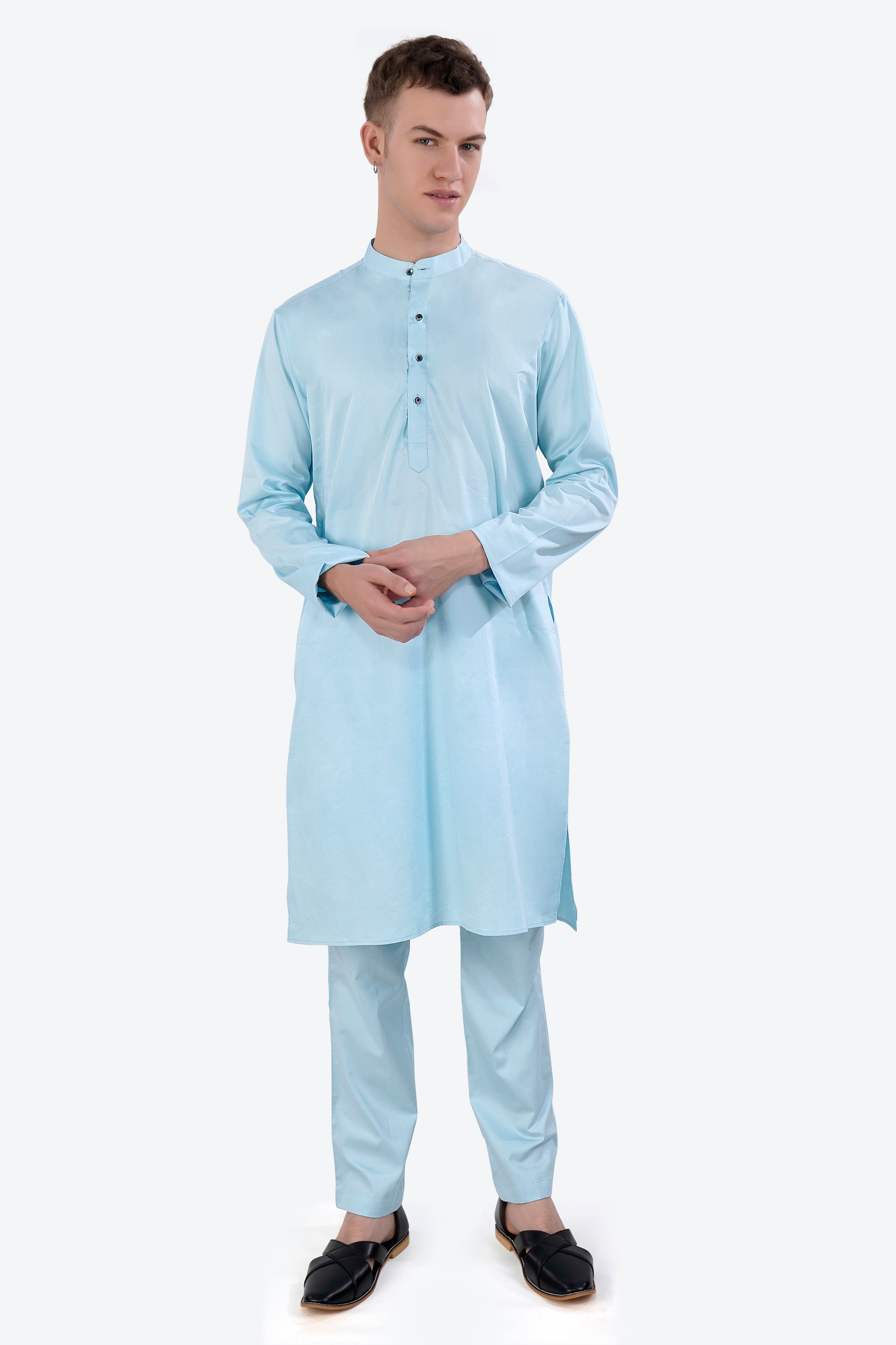 Turquoise Blue Subtle Sheen Super Soft Premium Cotton Kurta Set