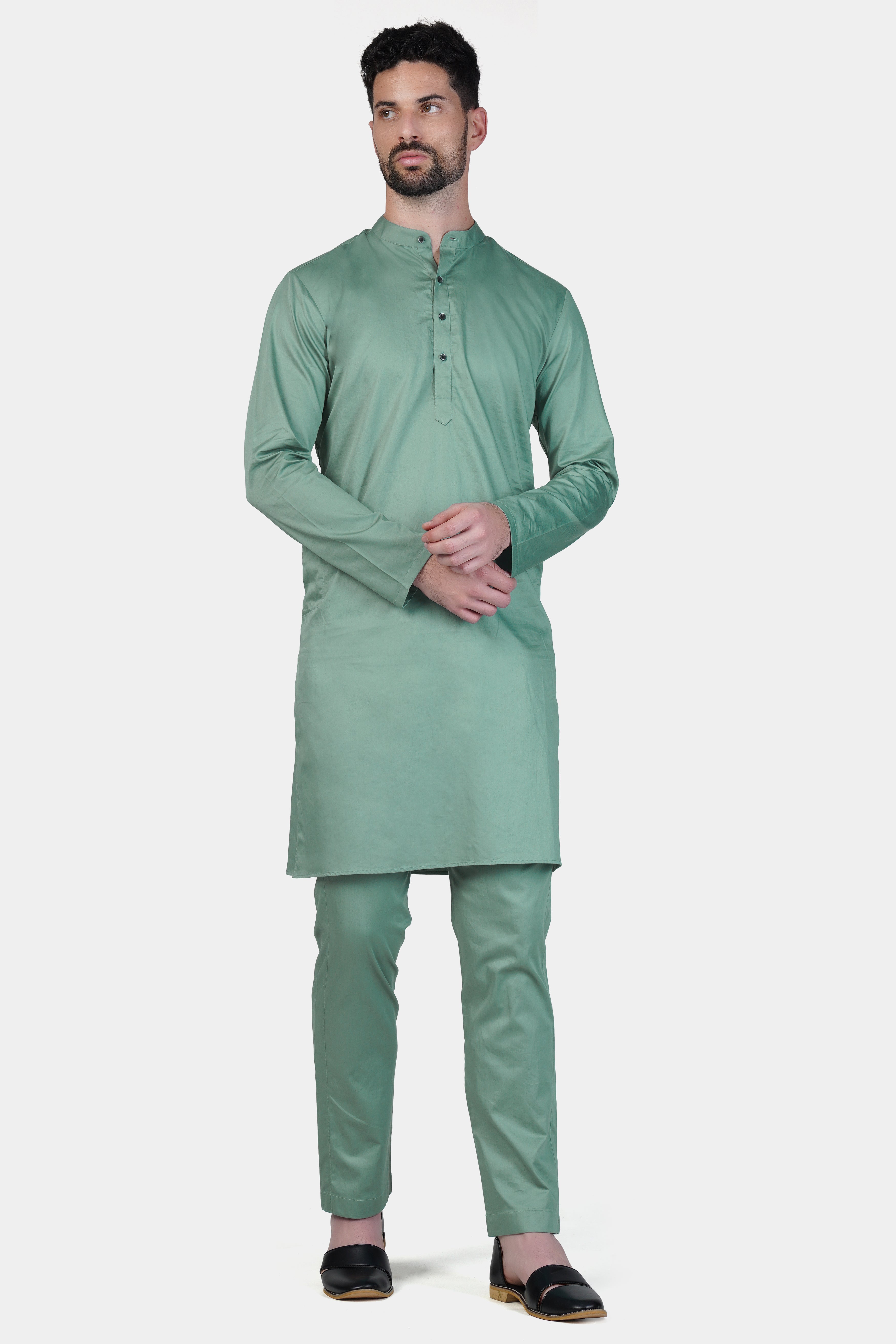 Patina Green Subtle Sheen Super Soft Premium Cotton Kurta Set