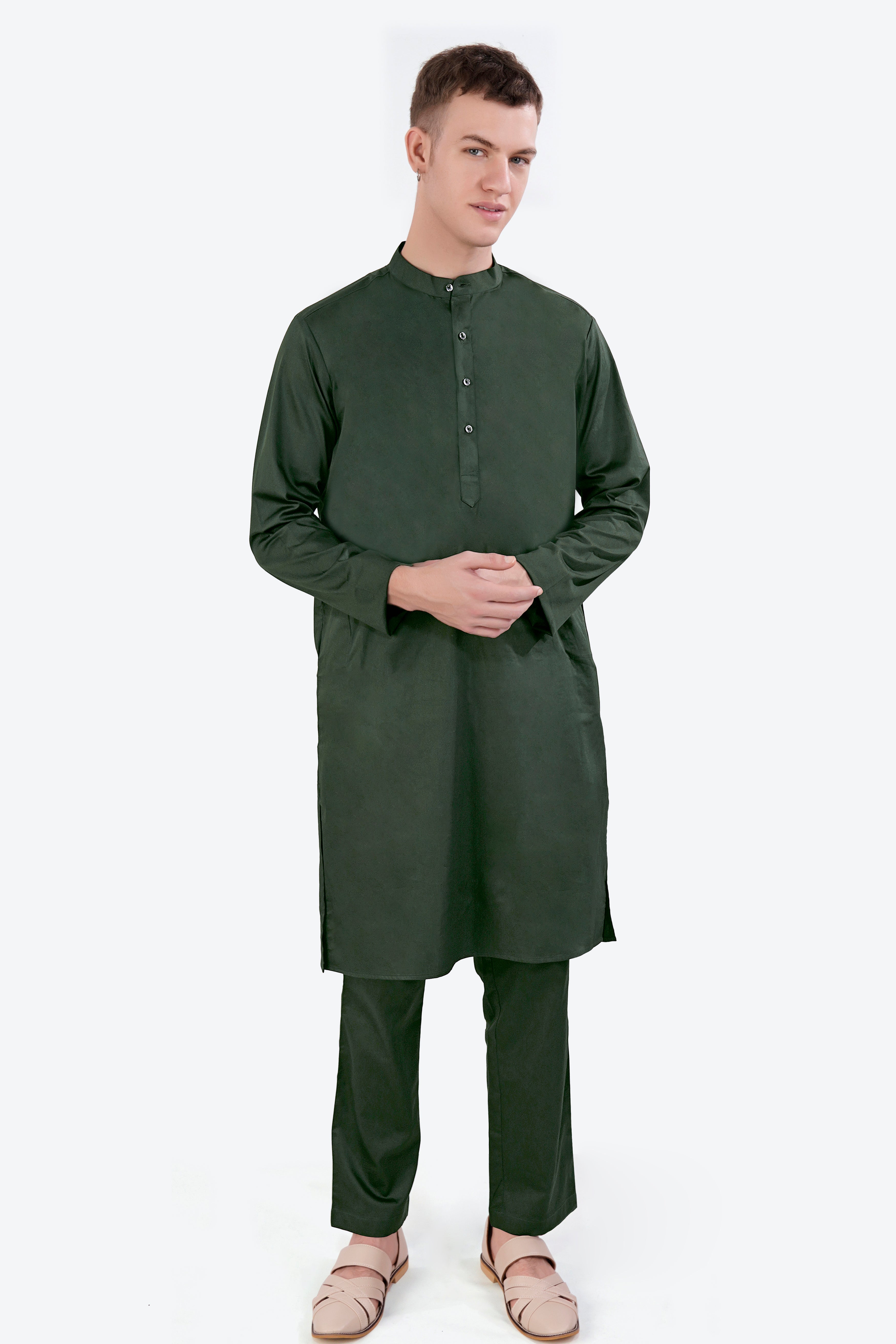 Timber Green Subtle Sheen Super Soft Premium Cotton Kurta Set