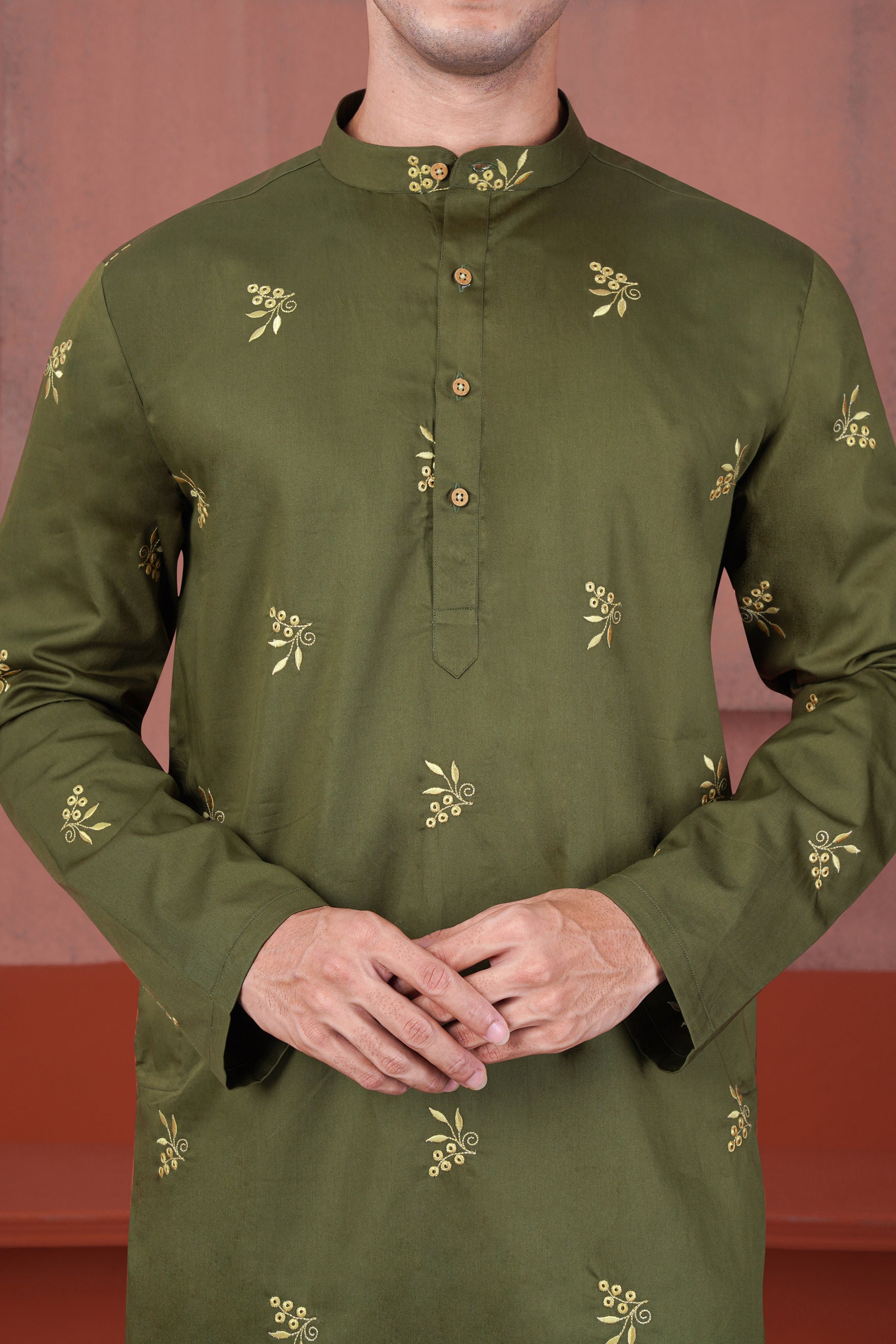 Hemlock Green Floral Embroidered Subtle Sheen Super Soft Premium Cotton Designer Kurta