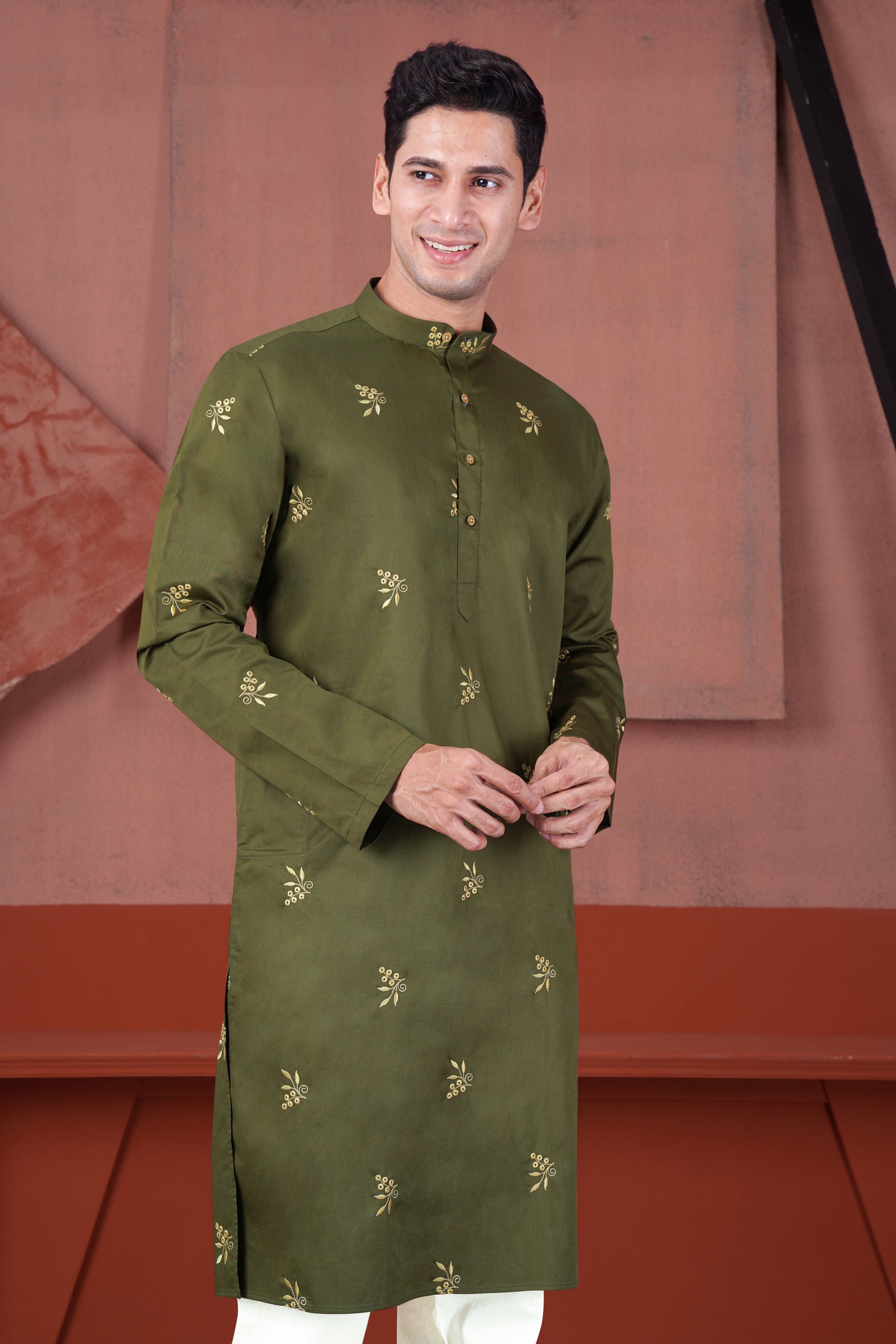 Hemlock Green Floral Embroidered Subtle Sheen Super Soft Premium Cotton Designer Kurta