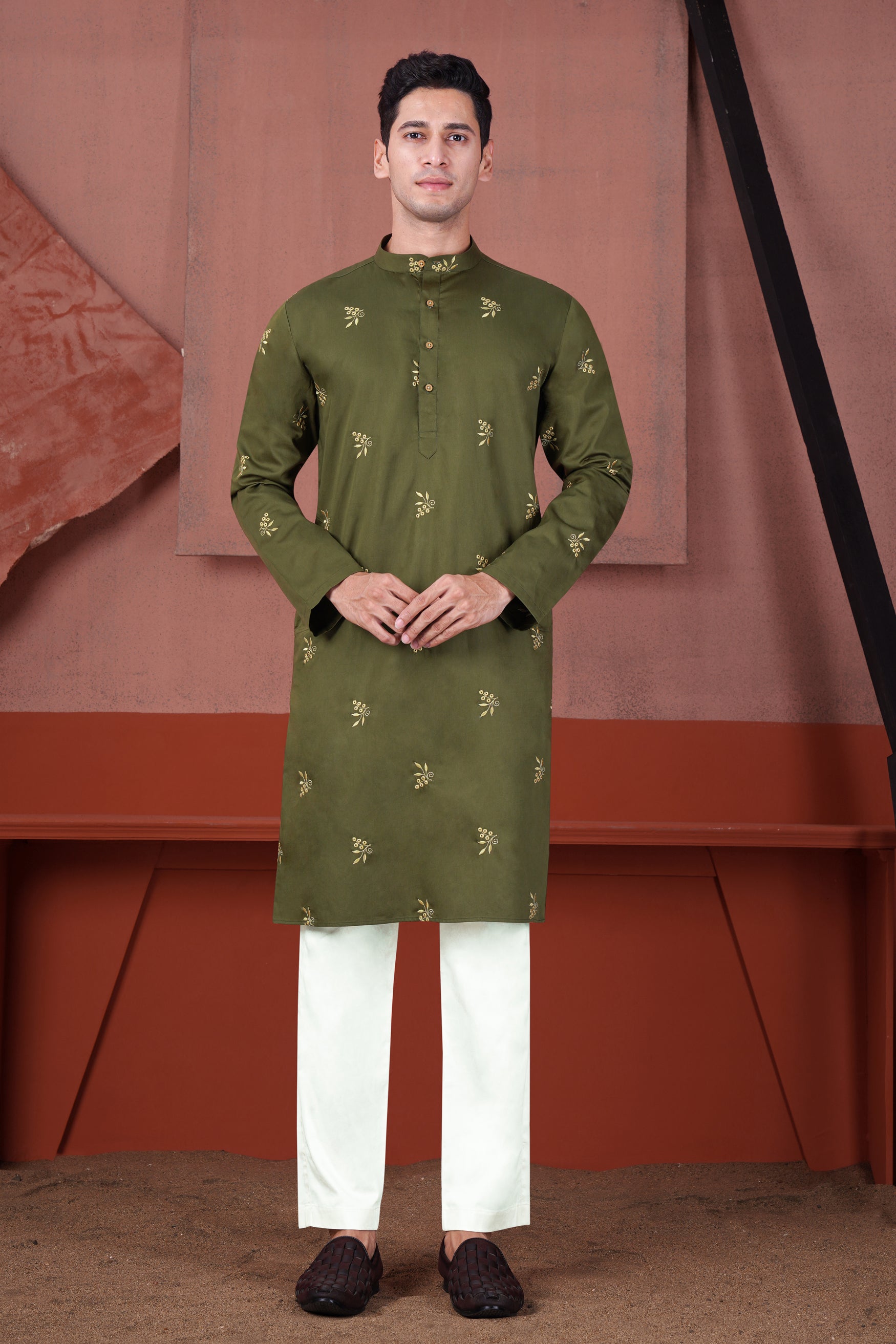 Hemlock Green Floral Embroidered Subtle Sheen Super Soft Premium Cotton Designer Kurta