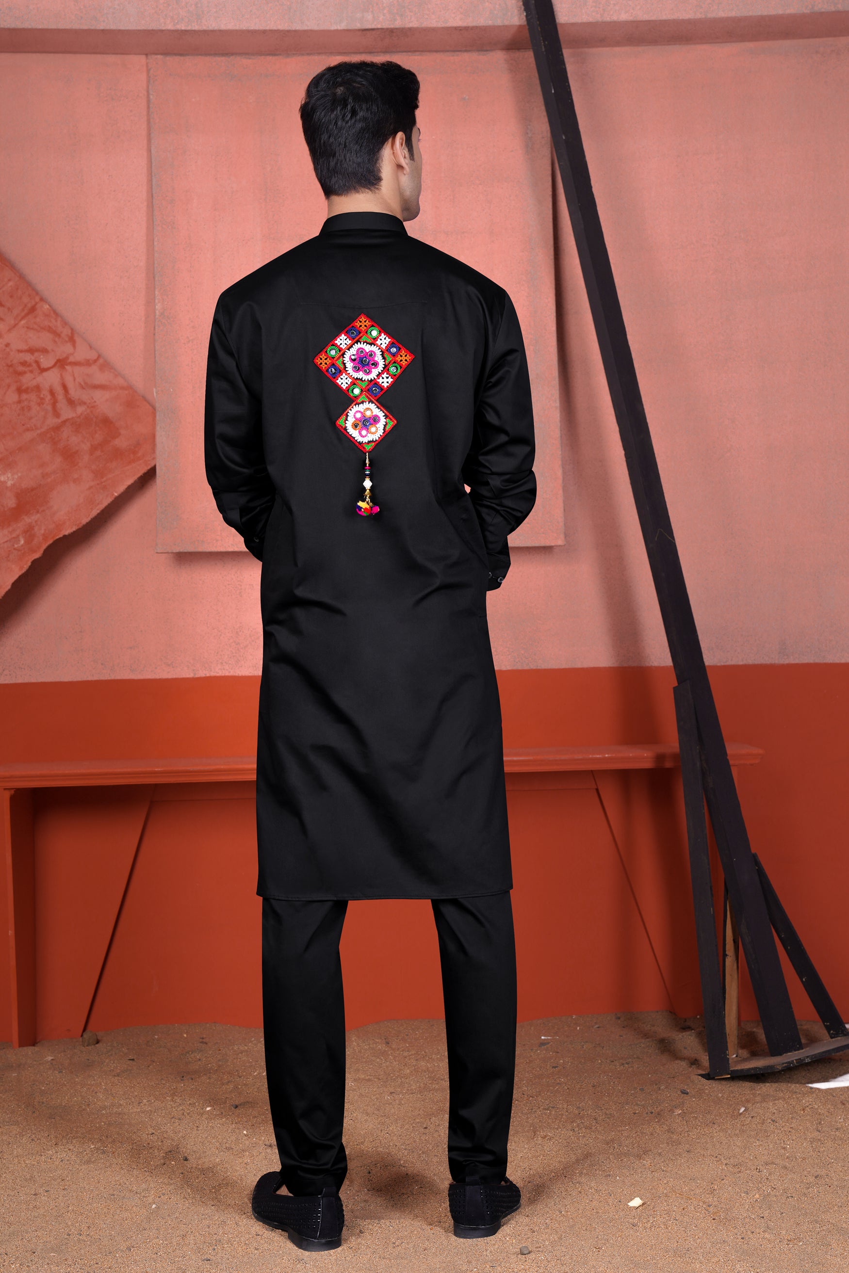 Jade Black Multicolour Kutch Work Patches with Mirror Work Subtle Sheen Super Soft Premium Cotton Designer Kurta Set