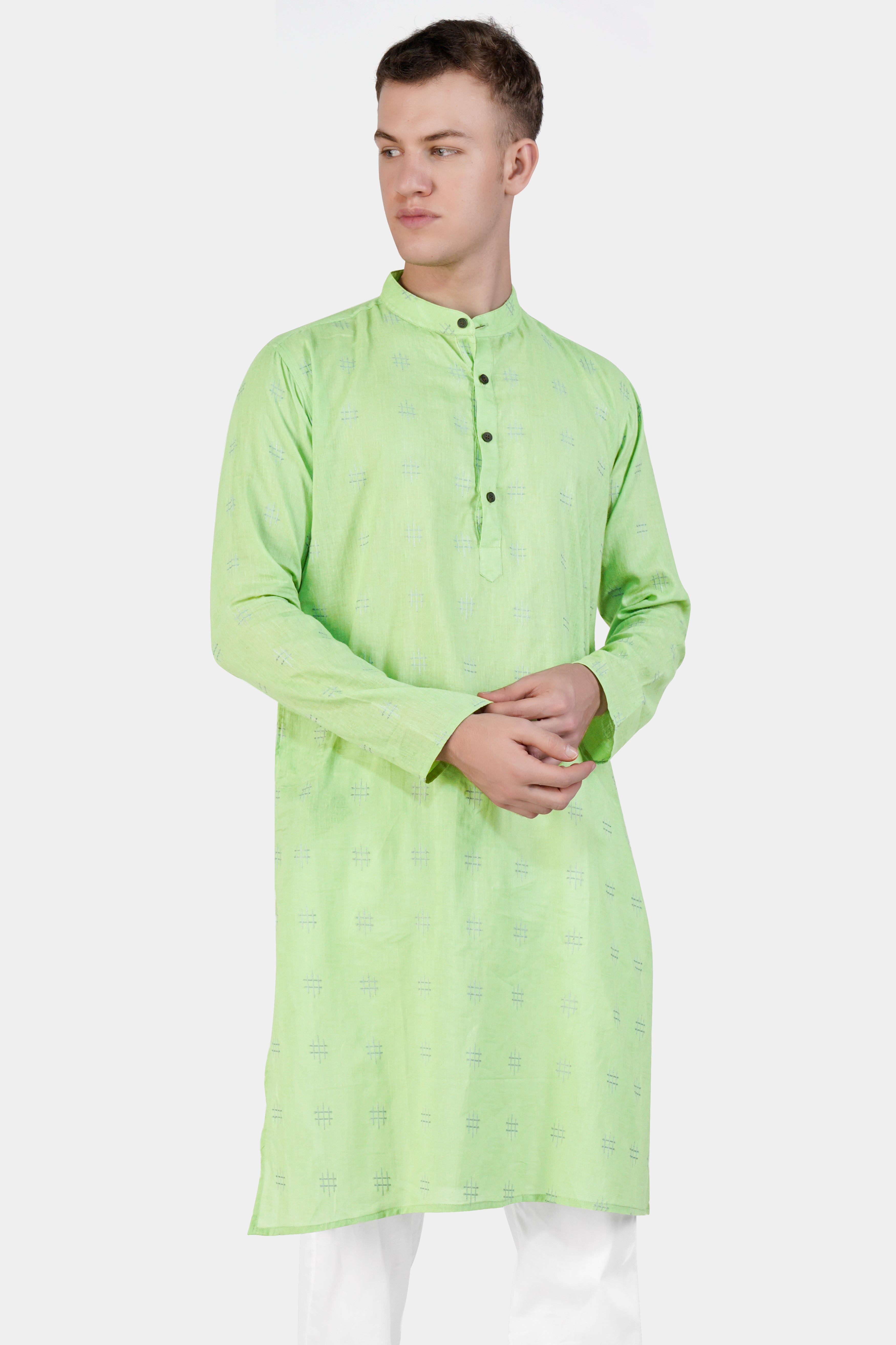 Beryl Green Dobby Textured Premium Giza Cotton Kurta Set