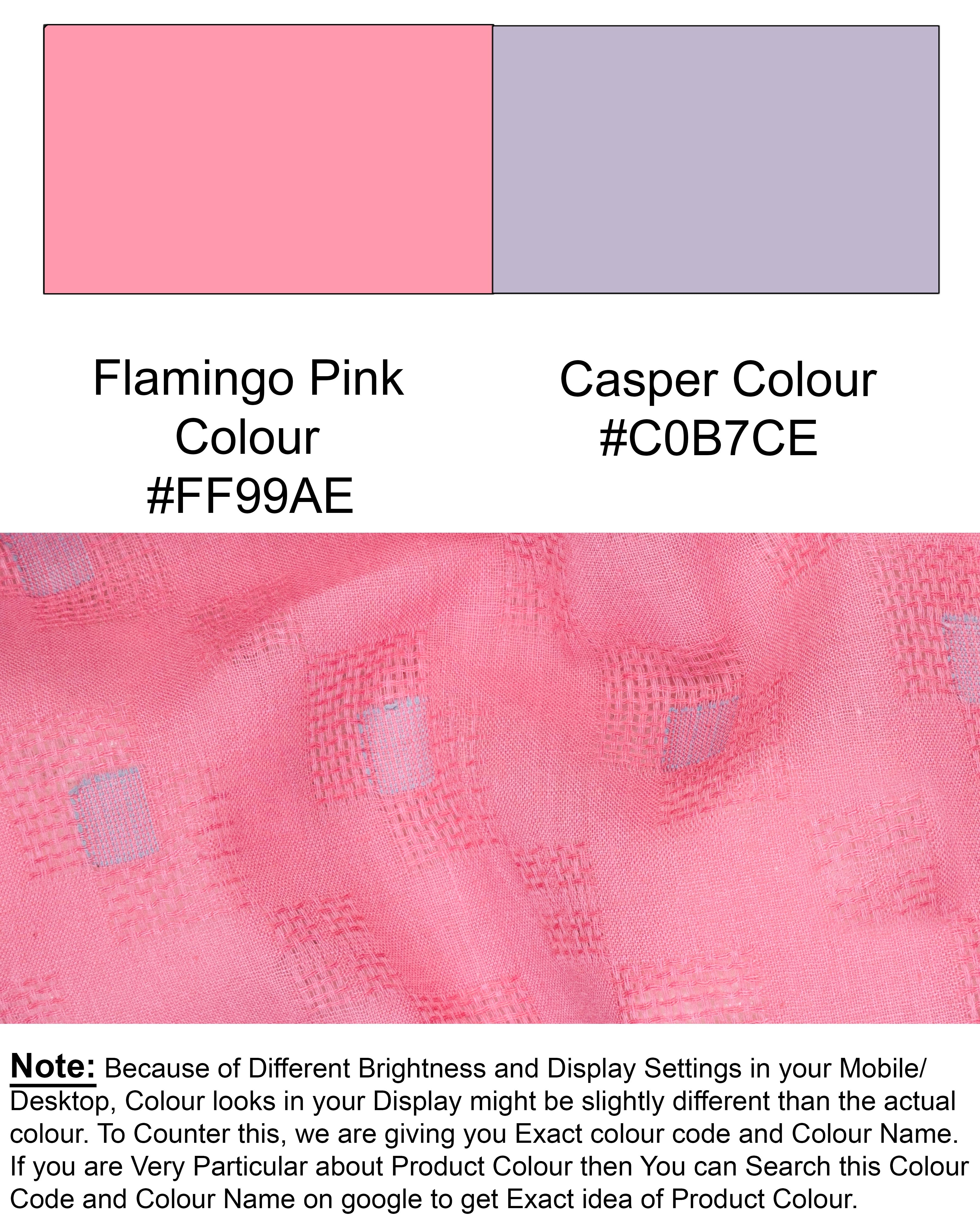 Flamingo Pink Geometric Dobby Textured Premium Giza Cotton Kurta Set