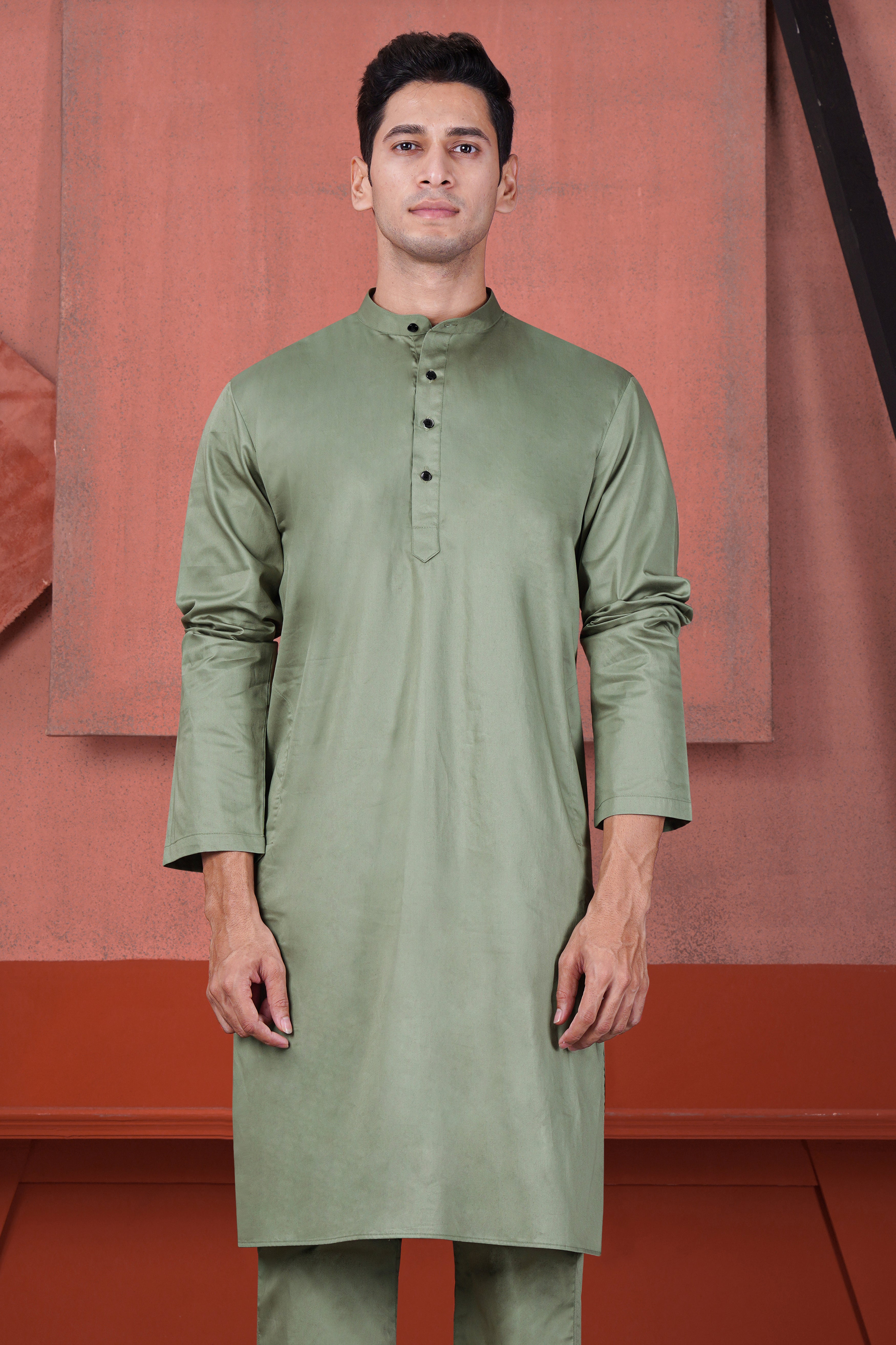 Olive Green Subtle Sheen Super Soft Premium Cotton Kurta