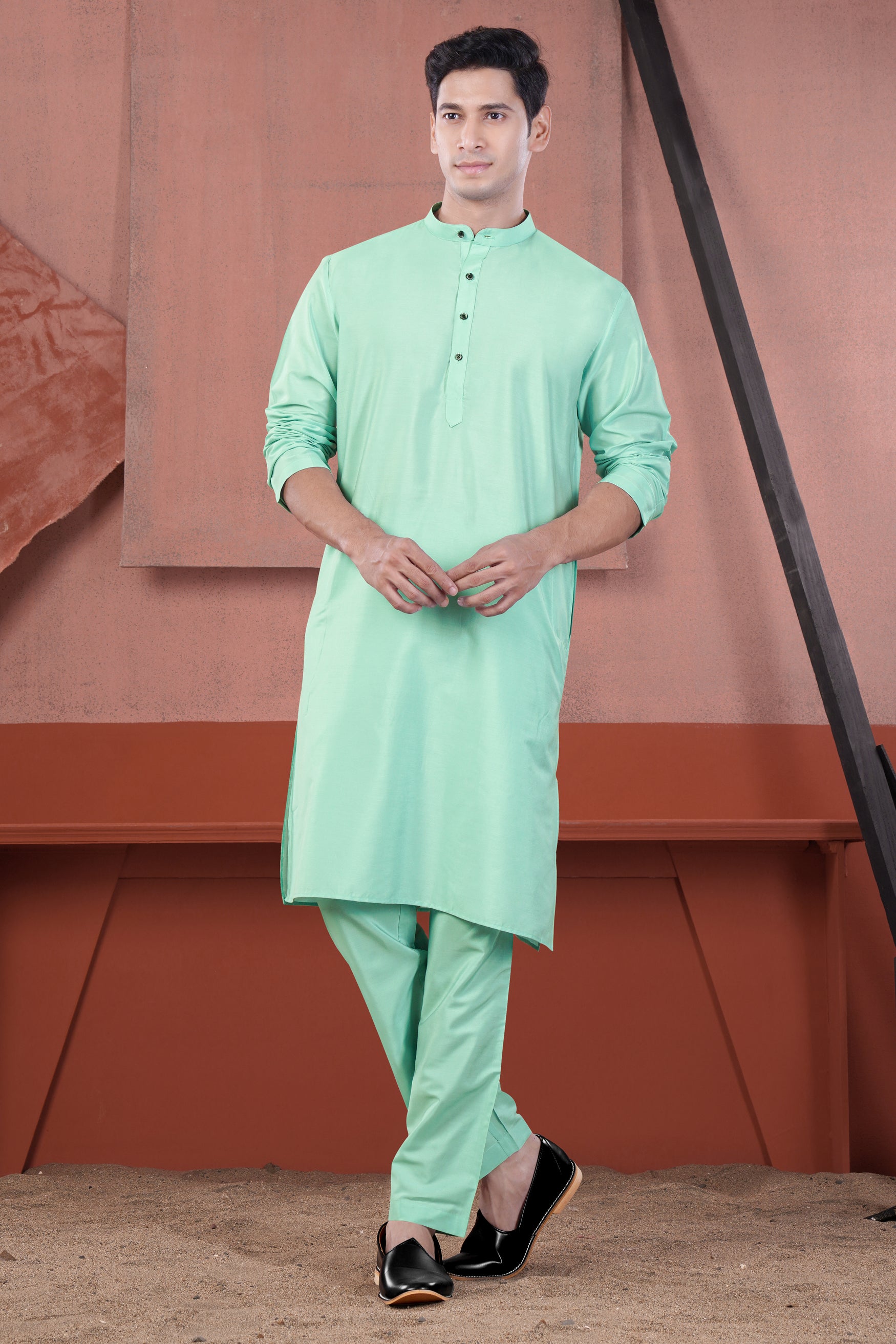 Jagged Green Subtle Sheen Viscose Kurta Set