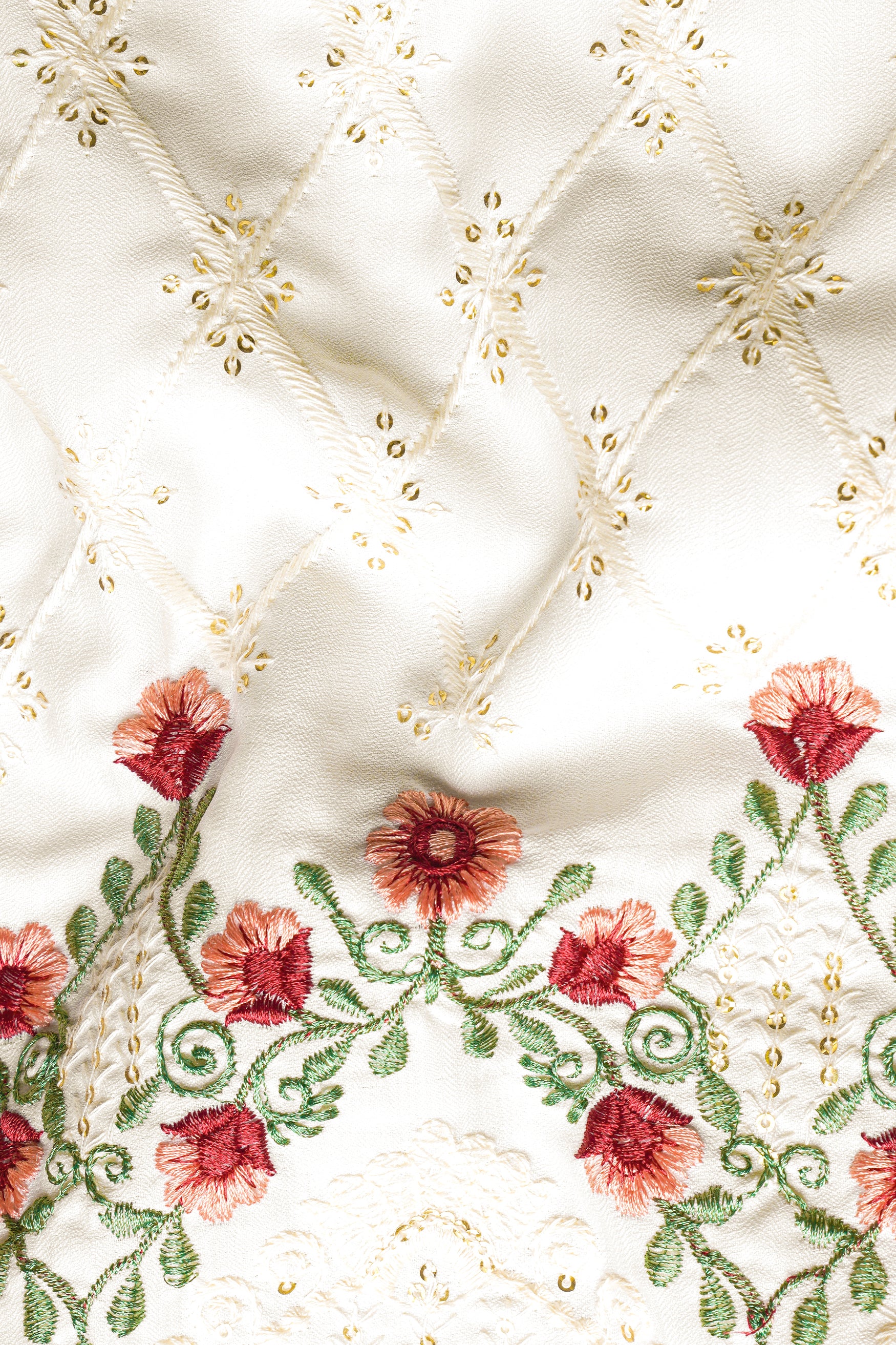 Albescent Cream Floral Multi Colour Thread and Sequin Embroidered Designer Kurta Set