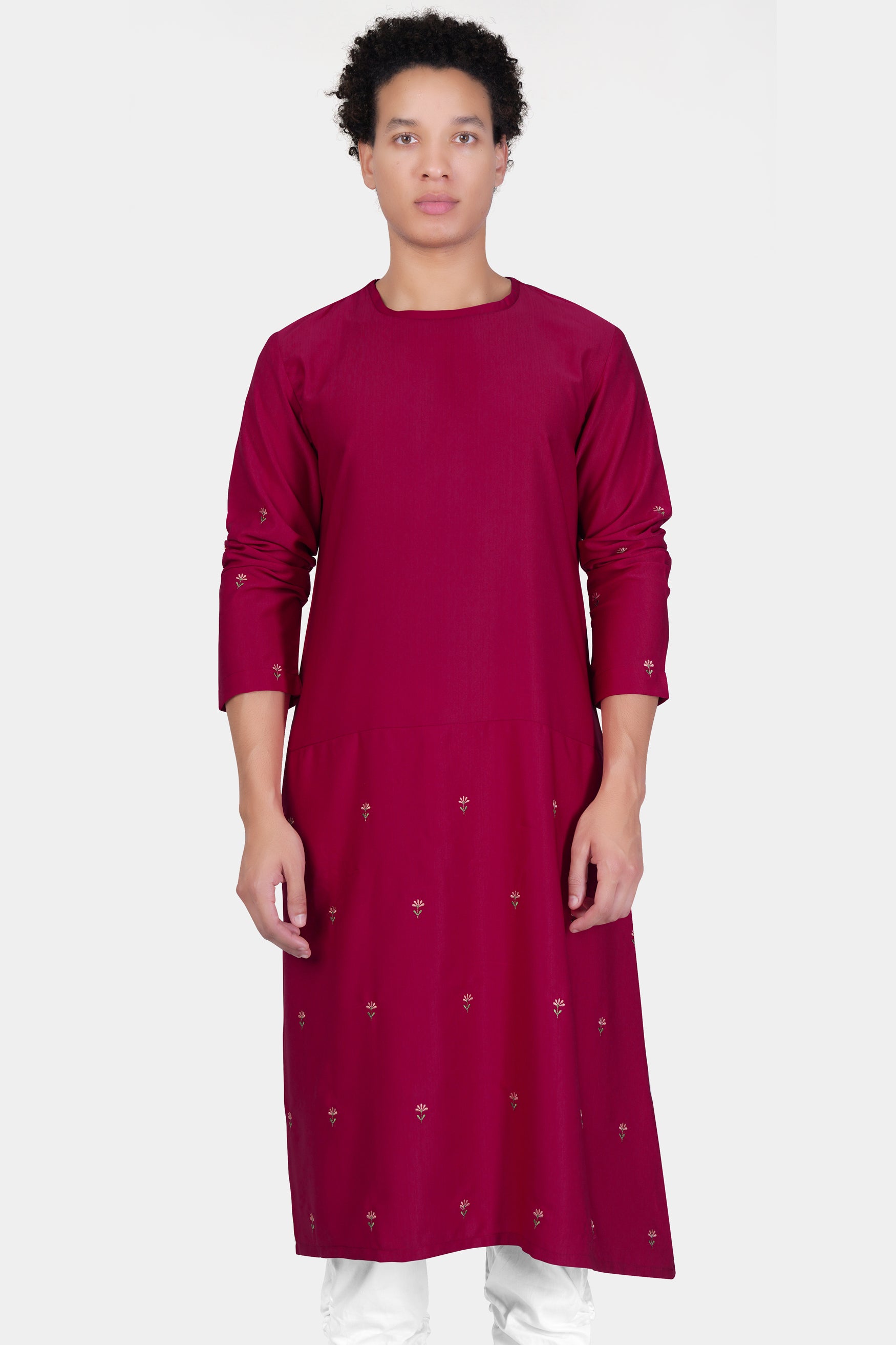 Rubine Maroon Floral Embroidered Viscose Designer Kurta Set