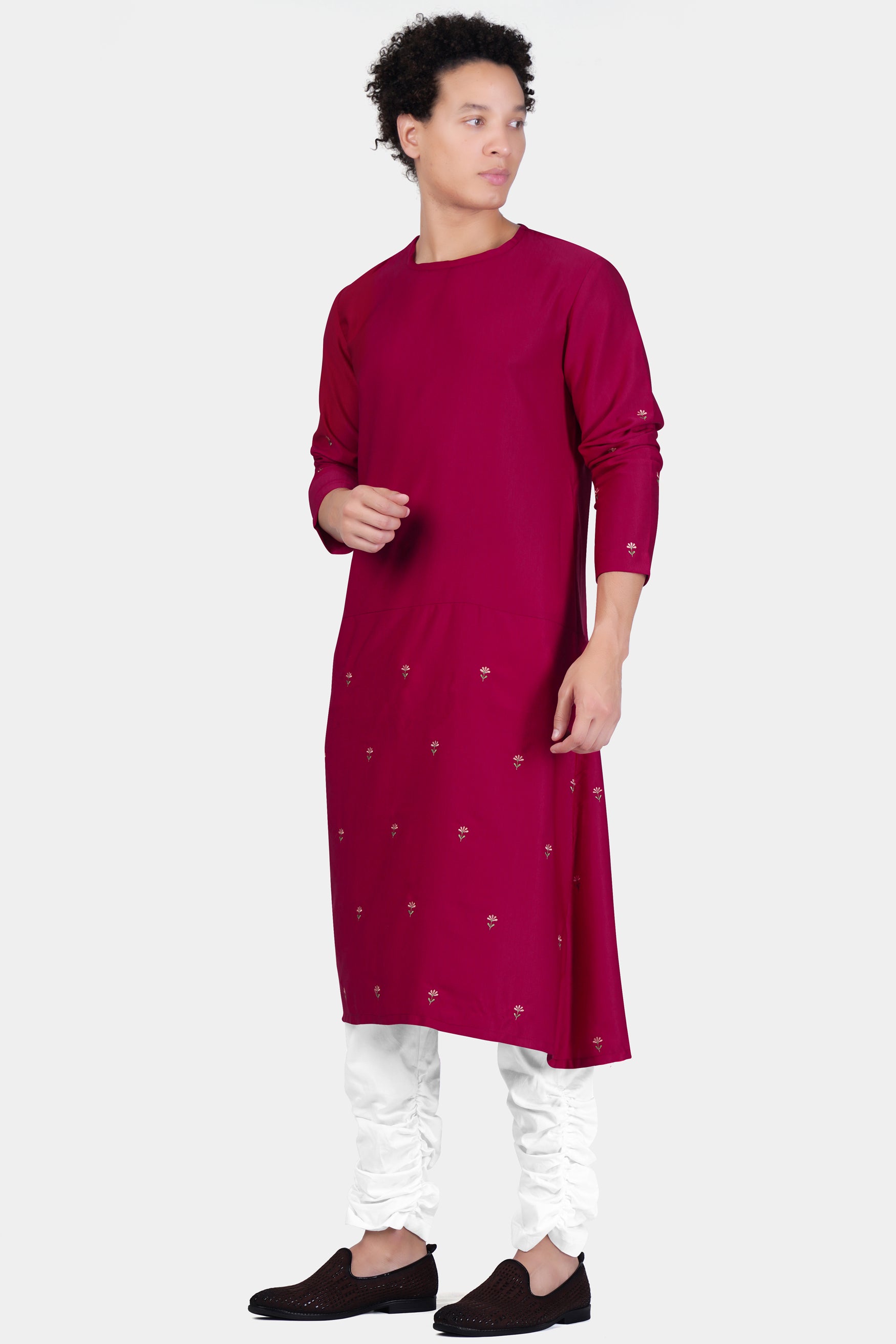 Rubine Maroon Floral Embroidered Viscose Designer Kurta Set