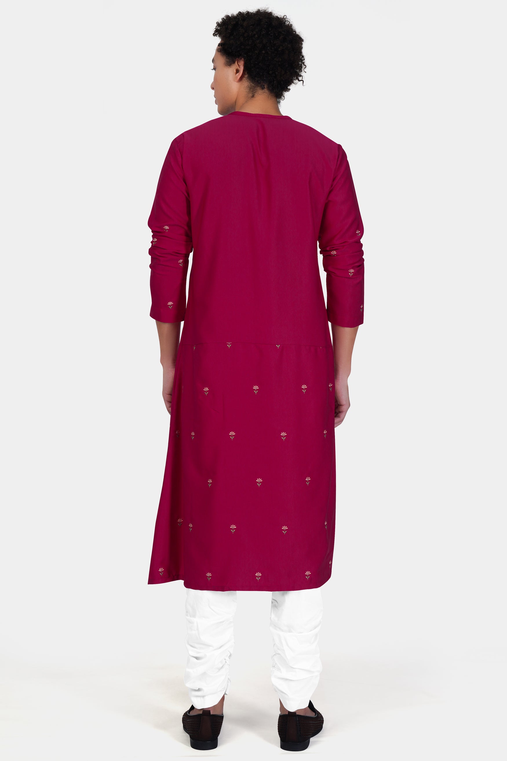 Rubine Maroon Floral Embroidered Viscose Designer Kurta Set