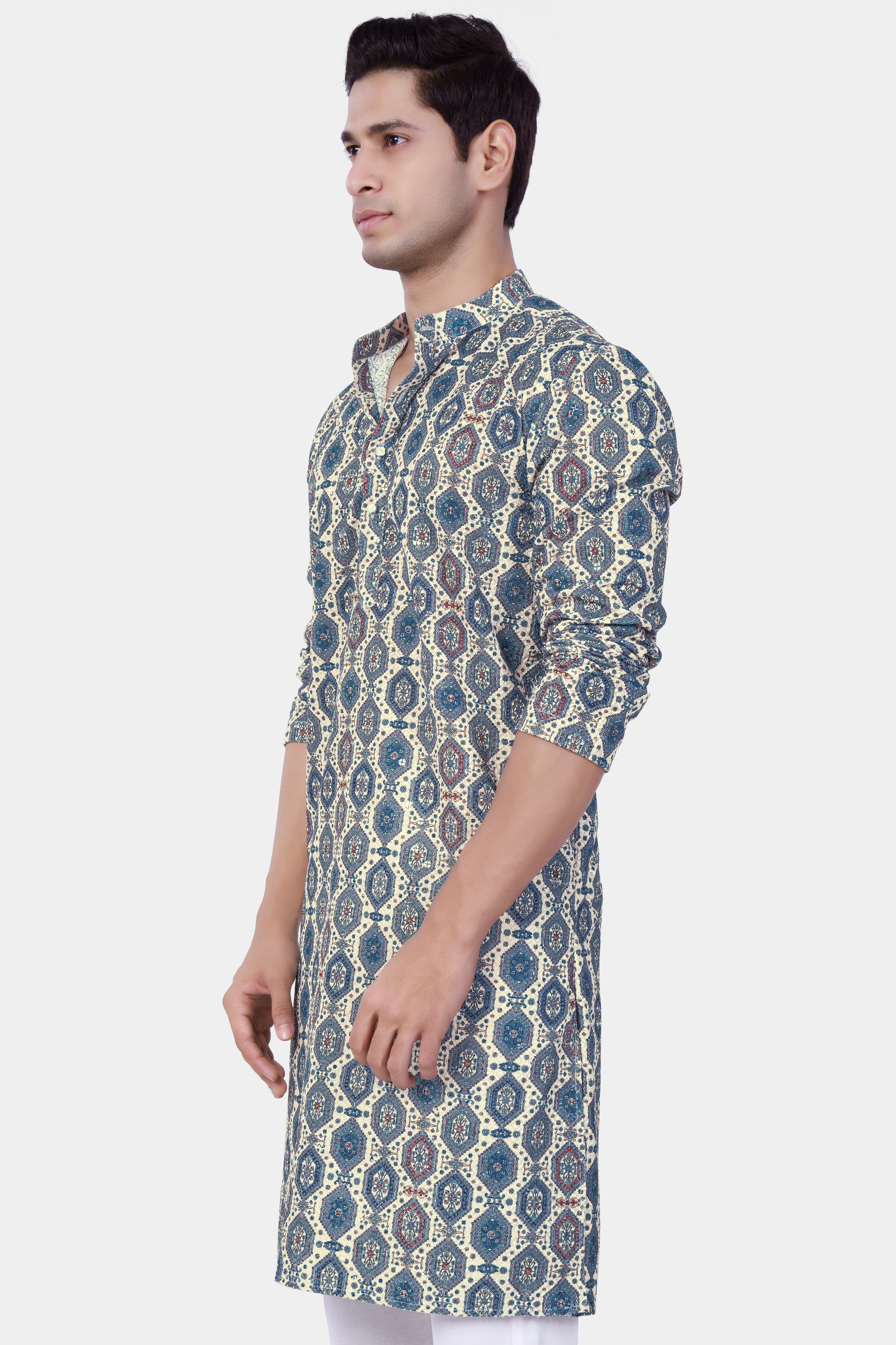 Bluish blue Thread Embroidered Kurta Set