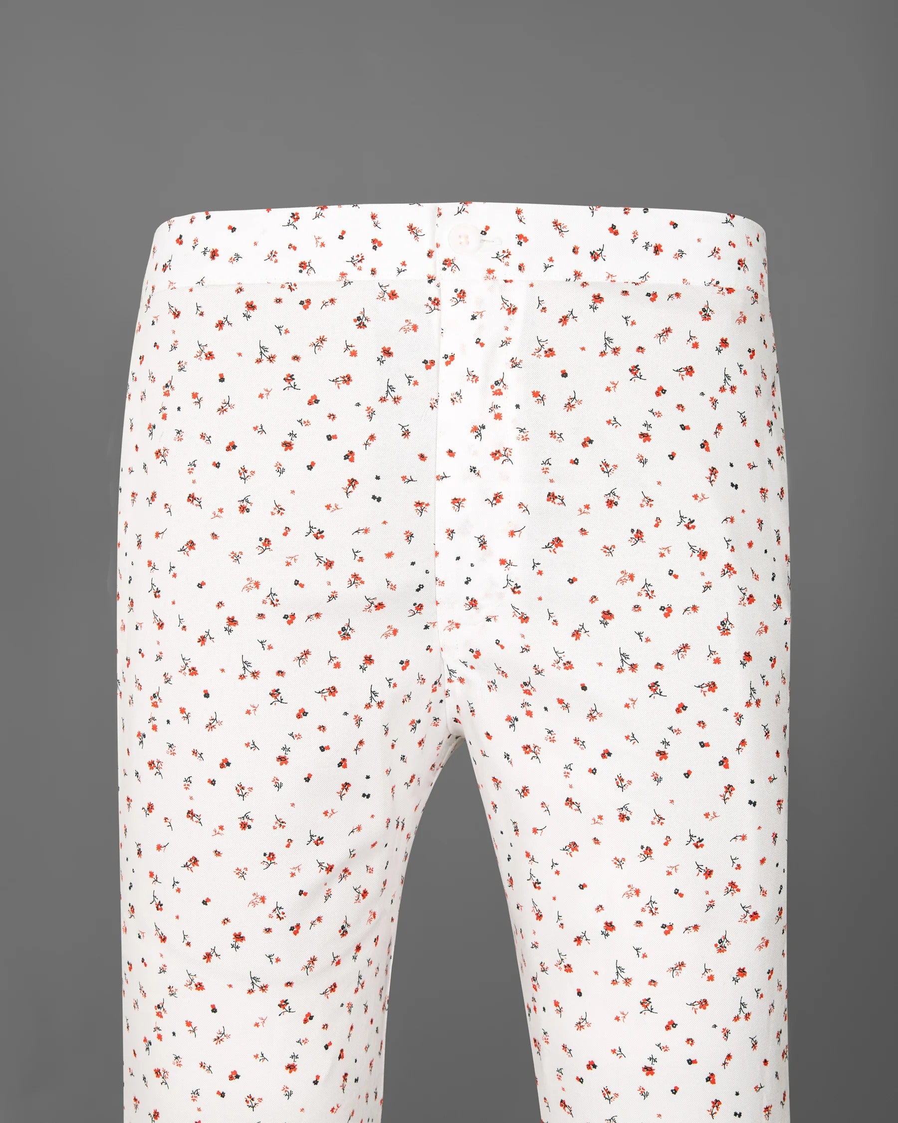 Bright White Floral Printed Oxford Lounge Pants
