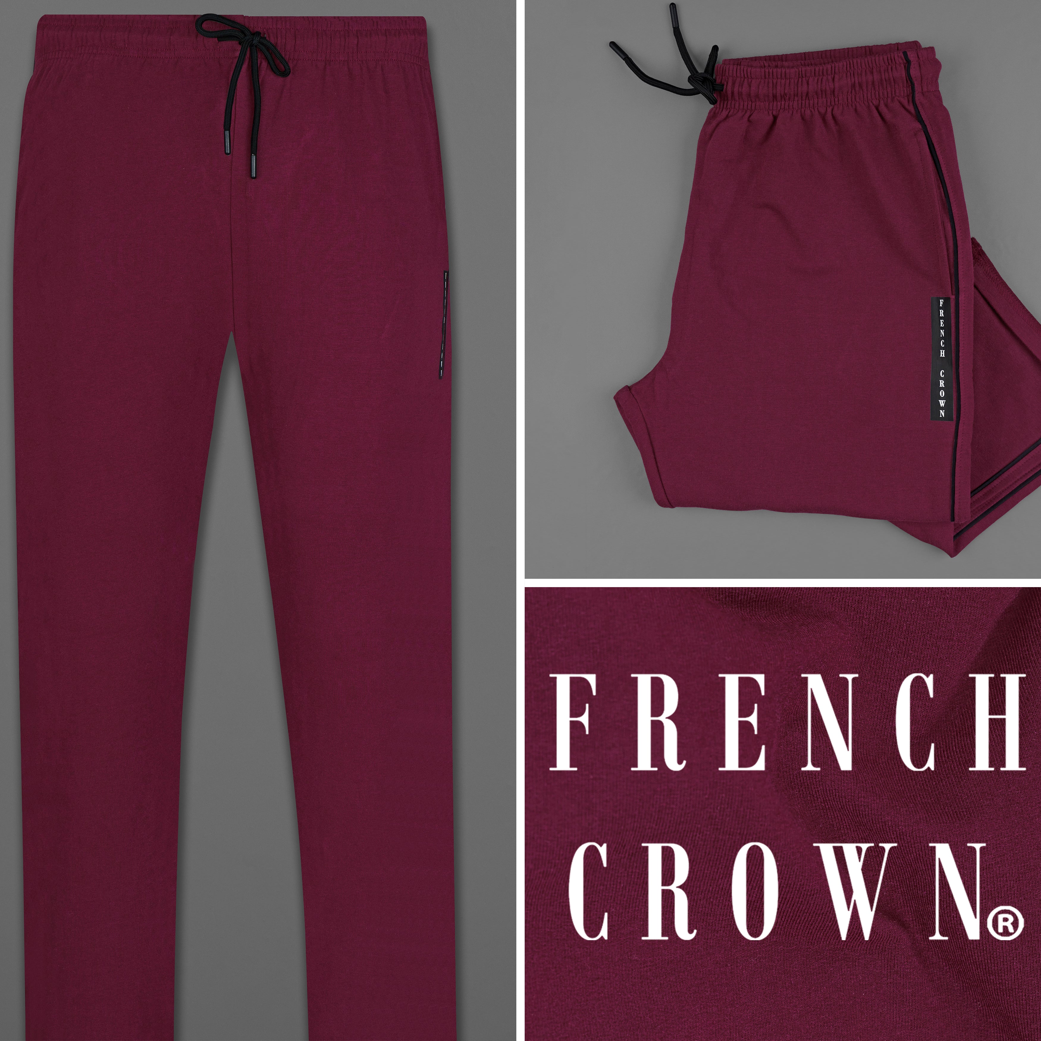 Bordeaux Maroon Plain-Solid Premium Cotton Lounge Pants For Men