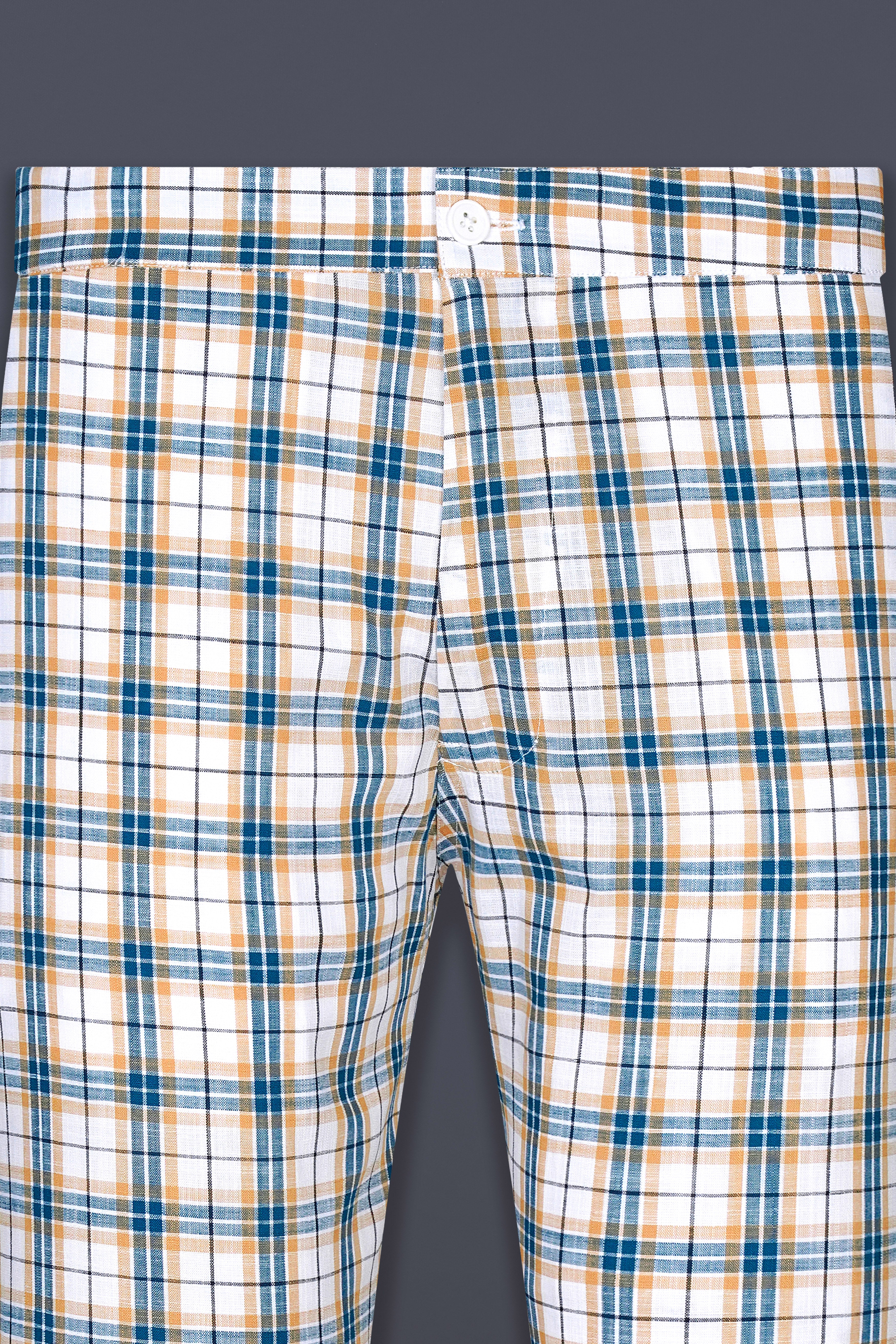 Bright White with Ocean Blue Plaid Luxuries Linen Lounge Pant