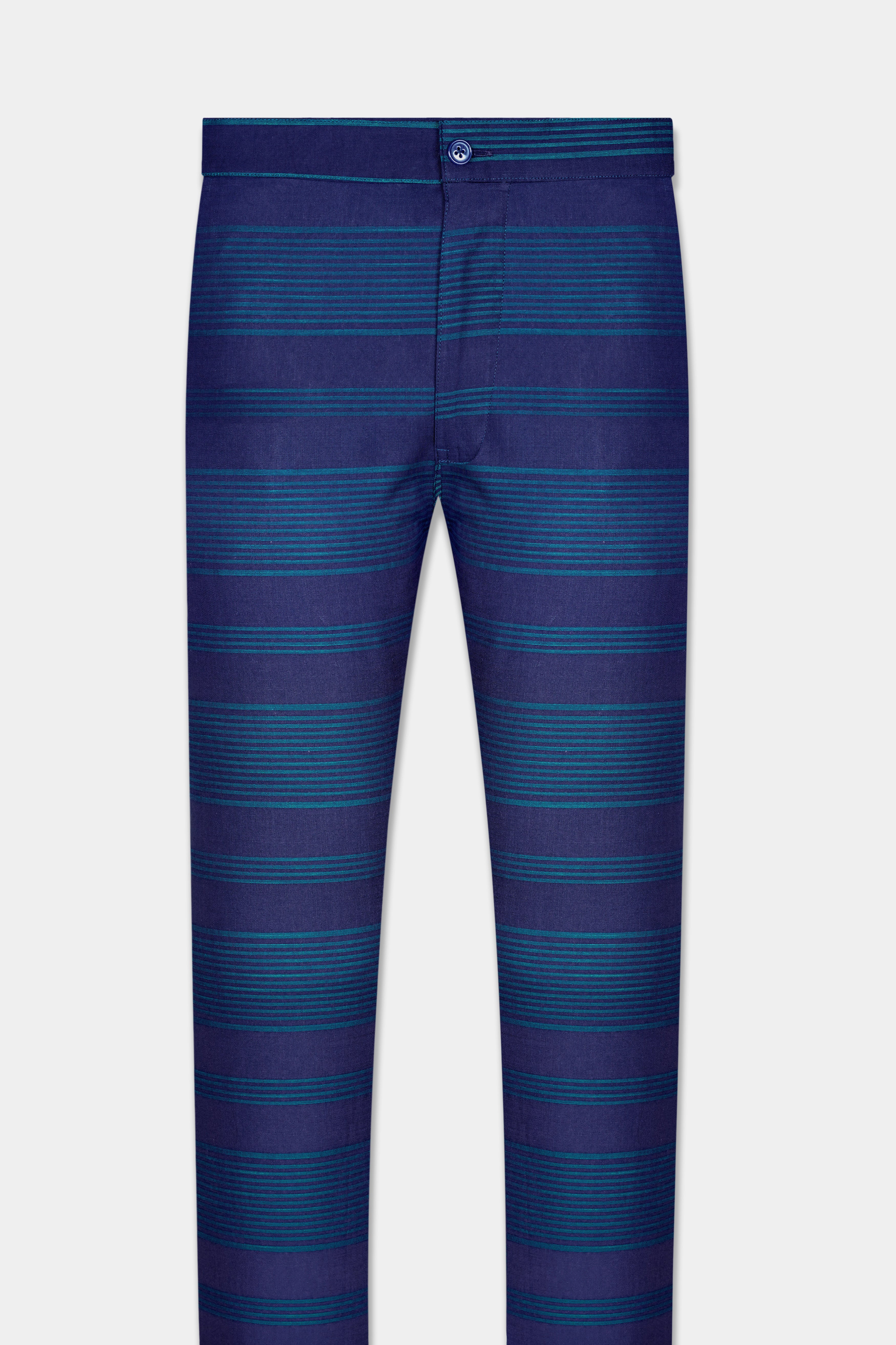 Violent Blue and Cyan Horizontal Striped Oxford Cotton Lounge Pant