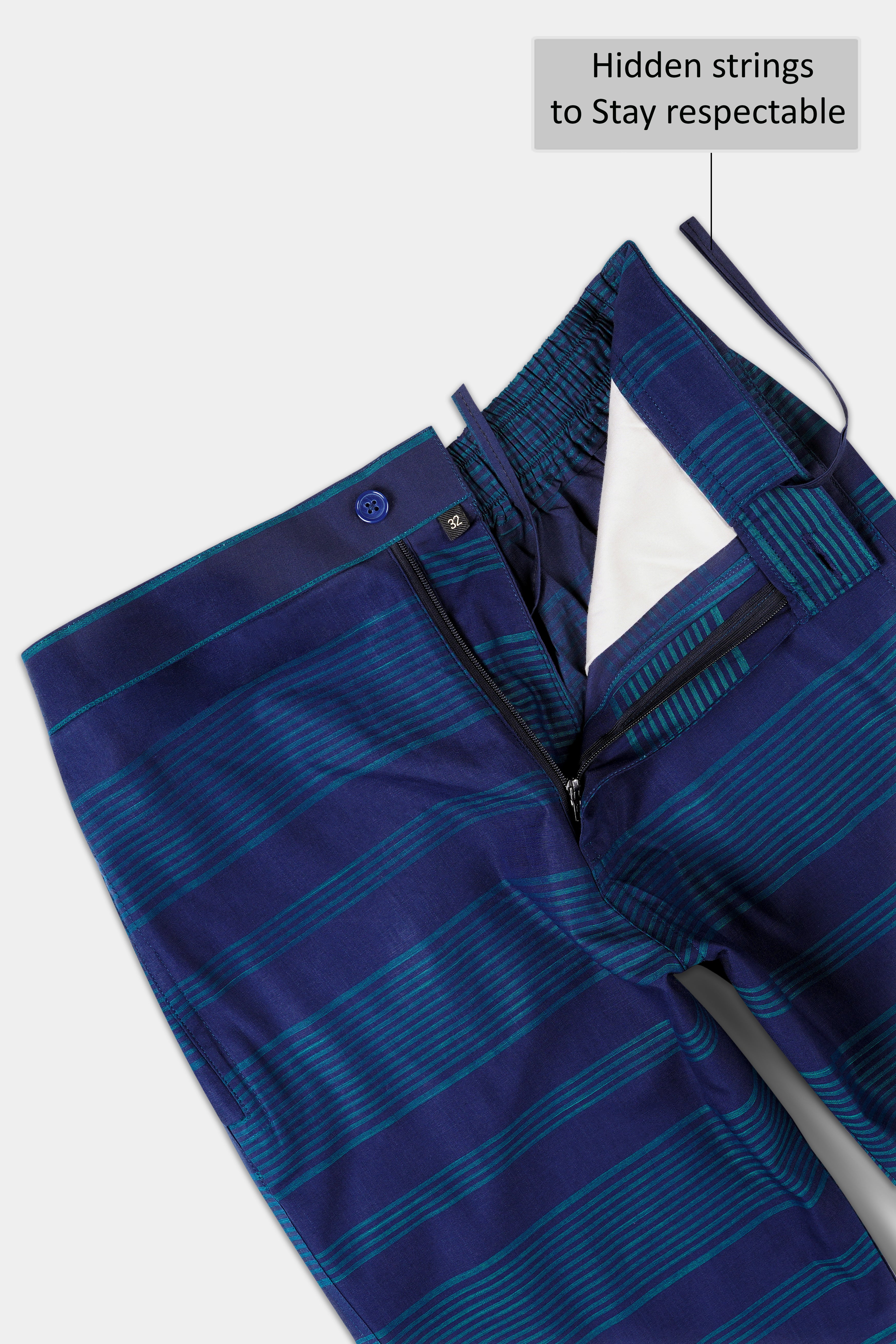 Violent Blue and Cyan Horizontal Striped Oxford Cotton Lounge Pant