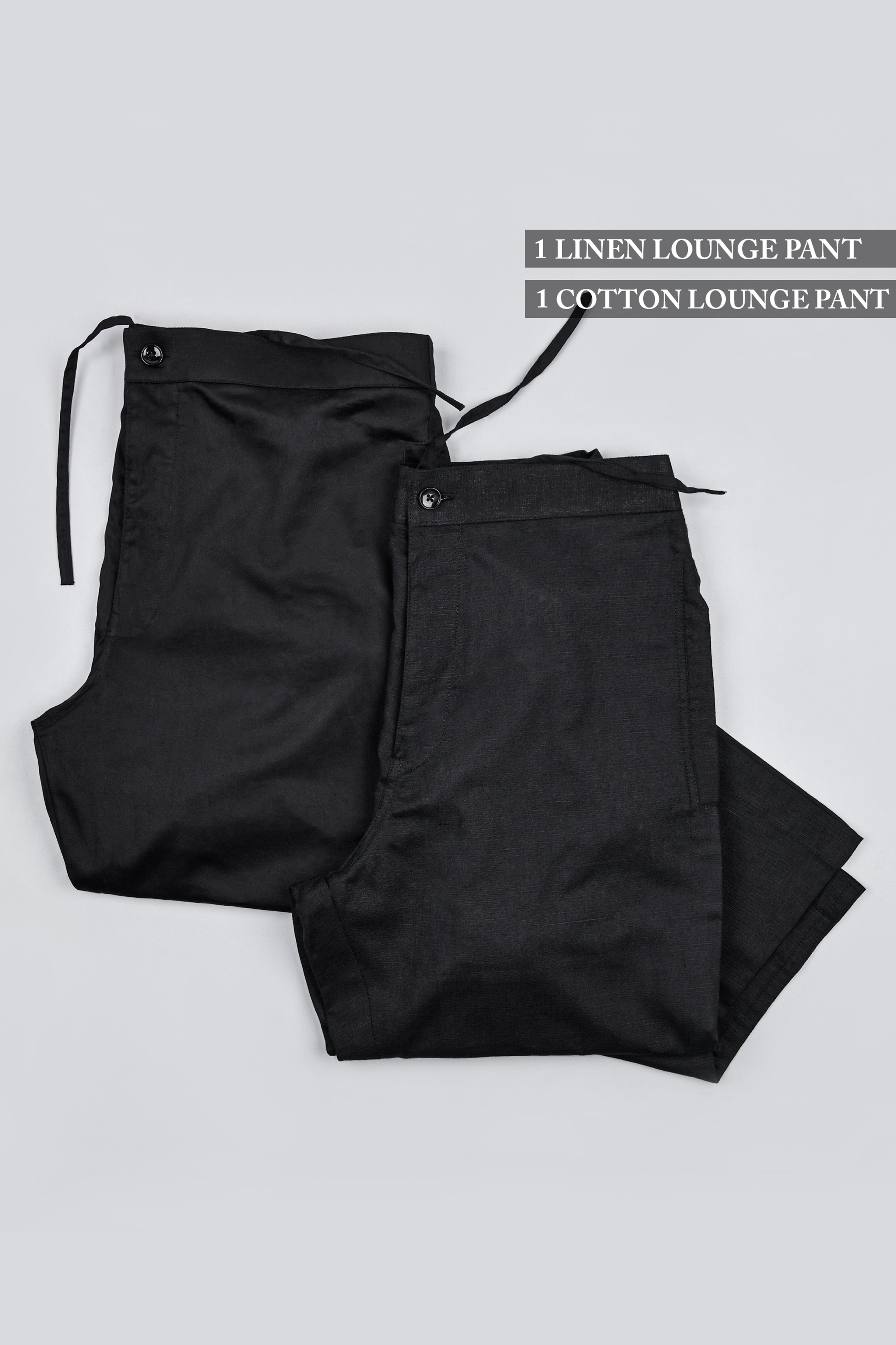 One Black Linen and One Black Cotton Lounge Pants