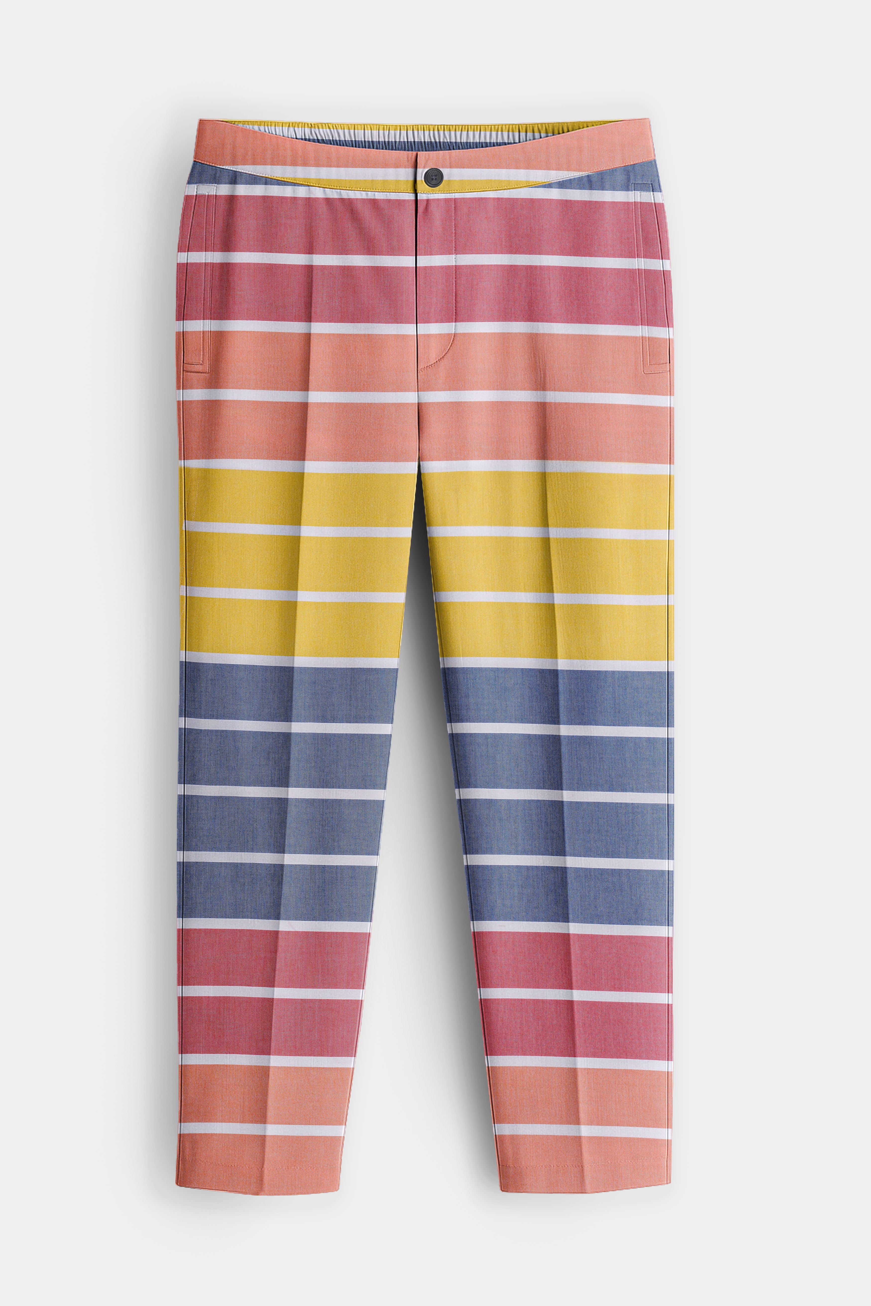 Aurivor-Cranberry Pink And Anzac Yellow Striped Oxford Premium Cotton Lounge Pant
