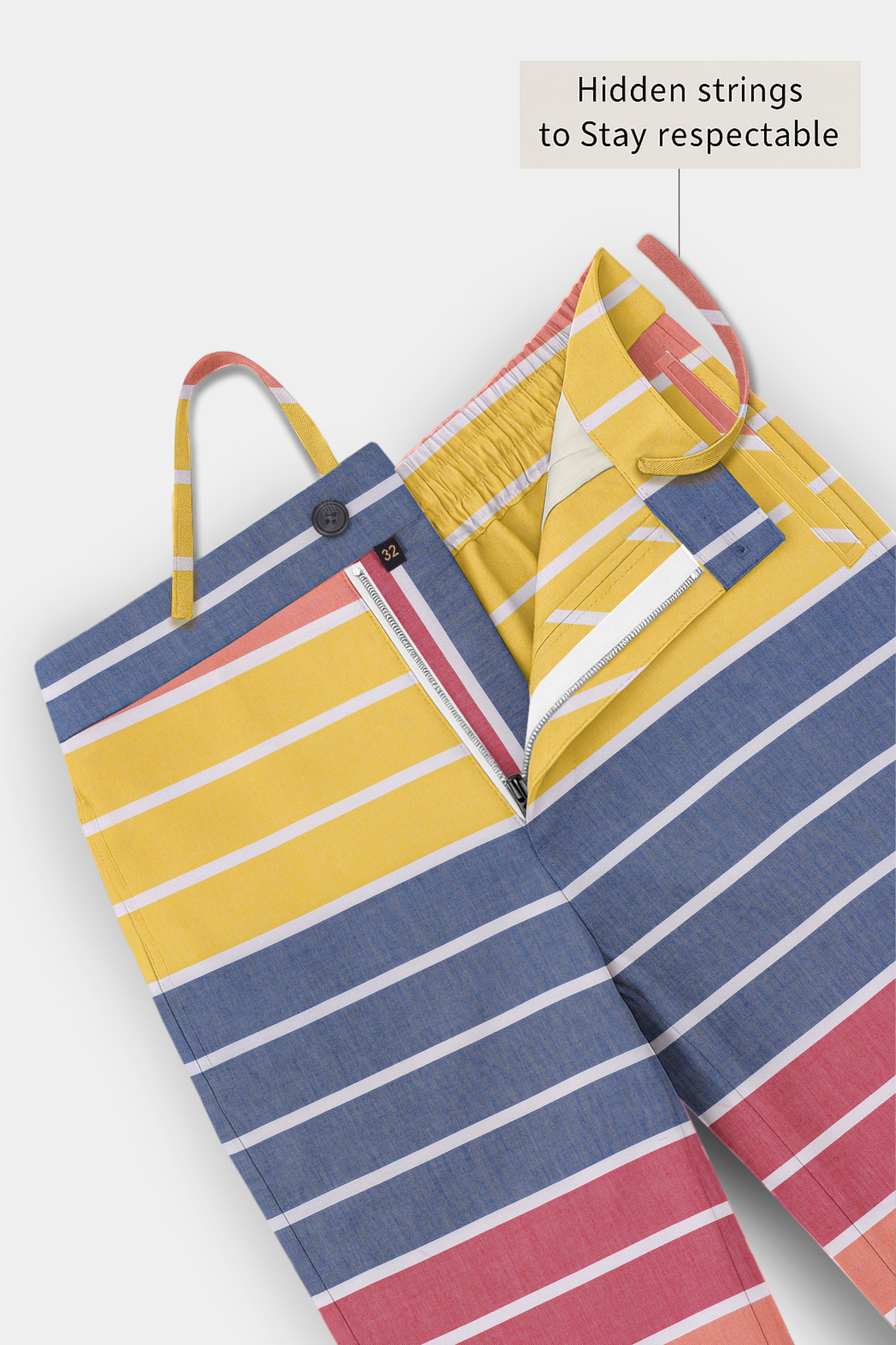 Aurivor-Cranberry Pink And Anzac Yellow Striped Oxford Premium Cotton Lounge Pant