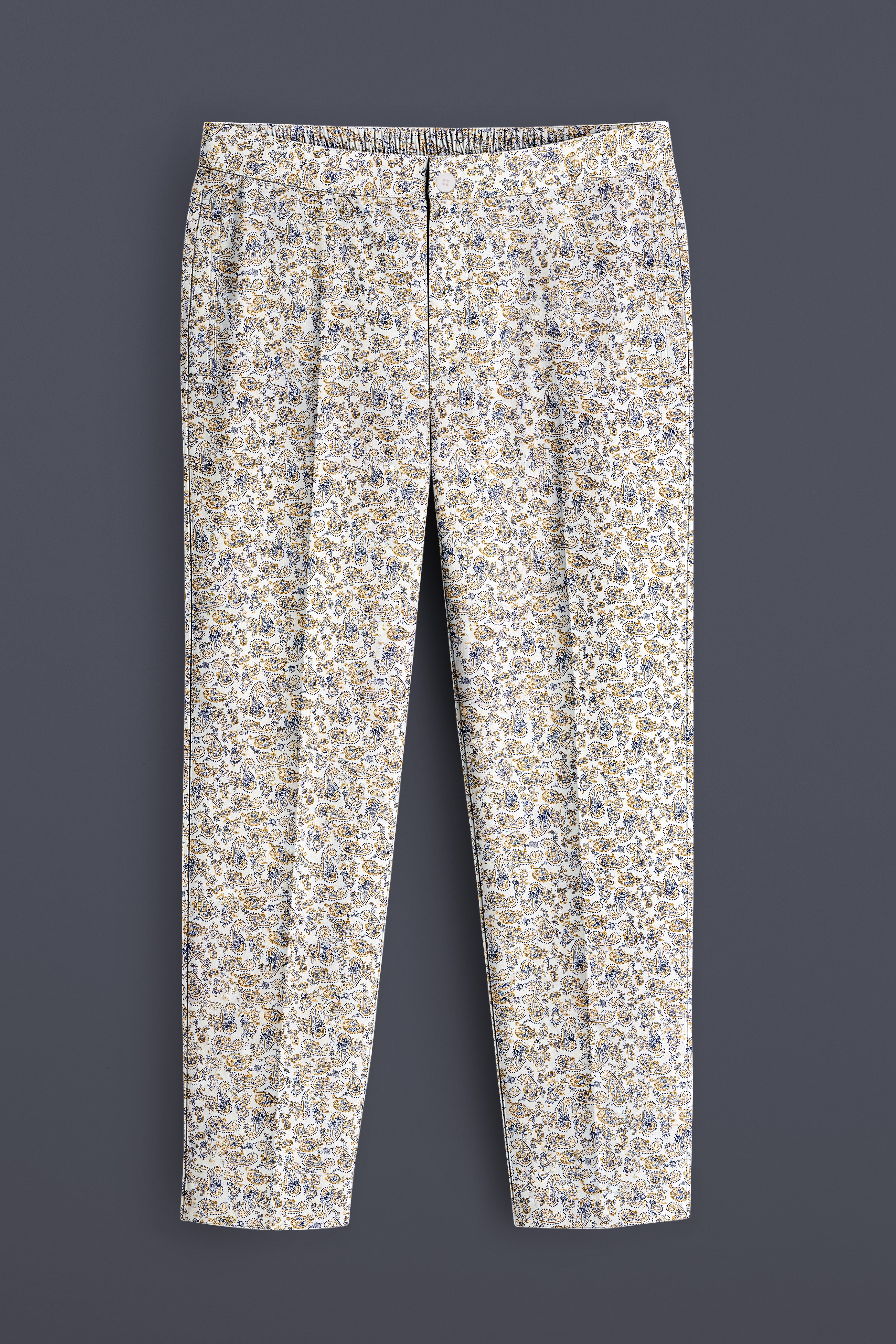 Veloura-Bright White Paisley Printed Subtle Sheen Super Soft Premium Cotton Lounge Pant