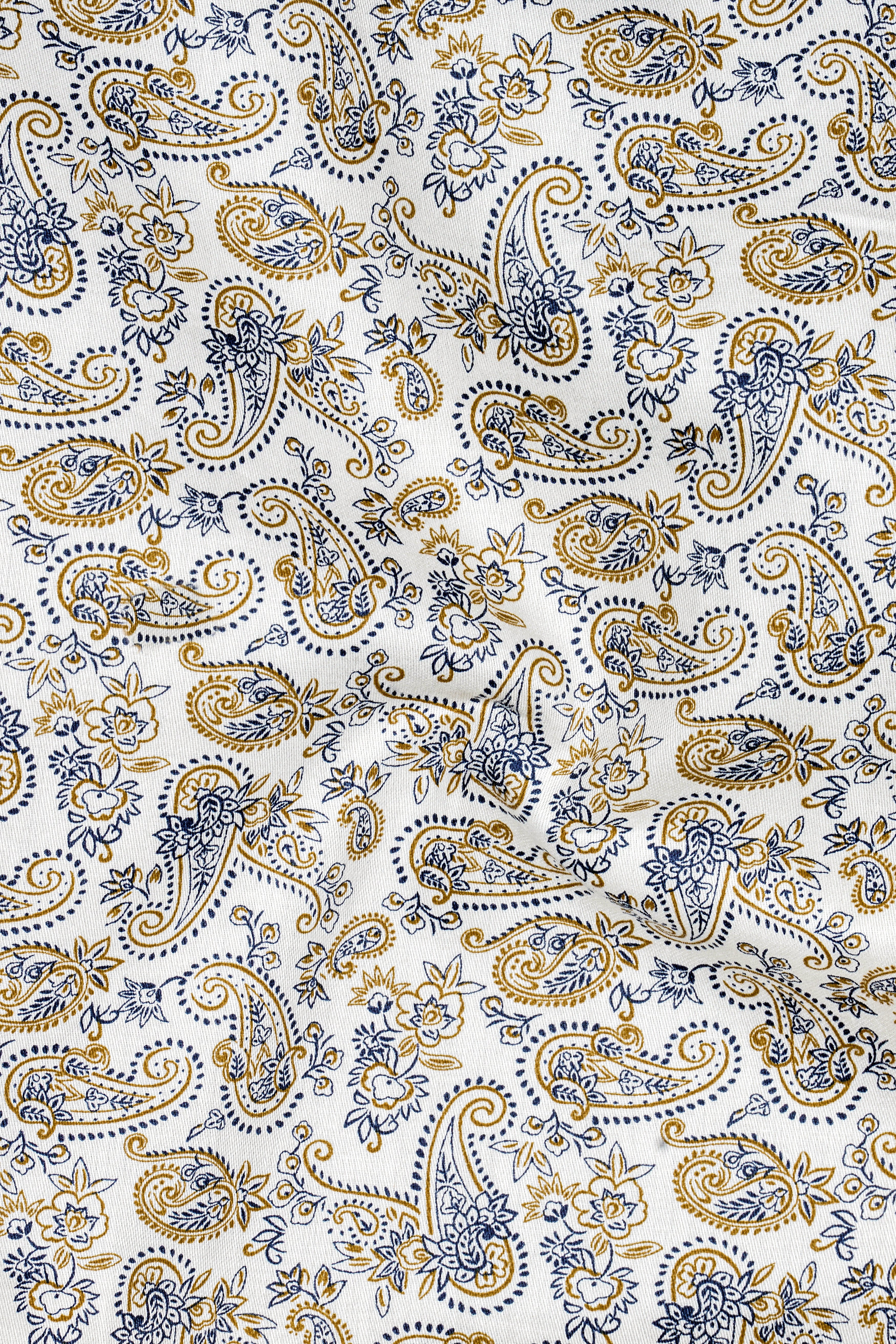 Veloura-Bright White Paisley Printed Subtle Sheen Super Soft Premium Cotton Lounge Pant