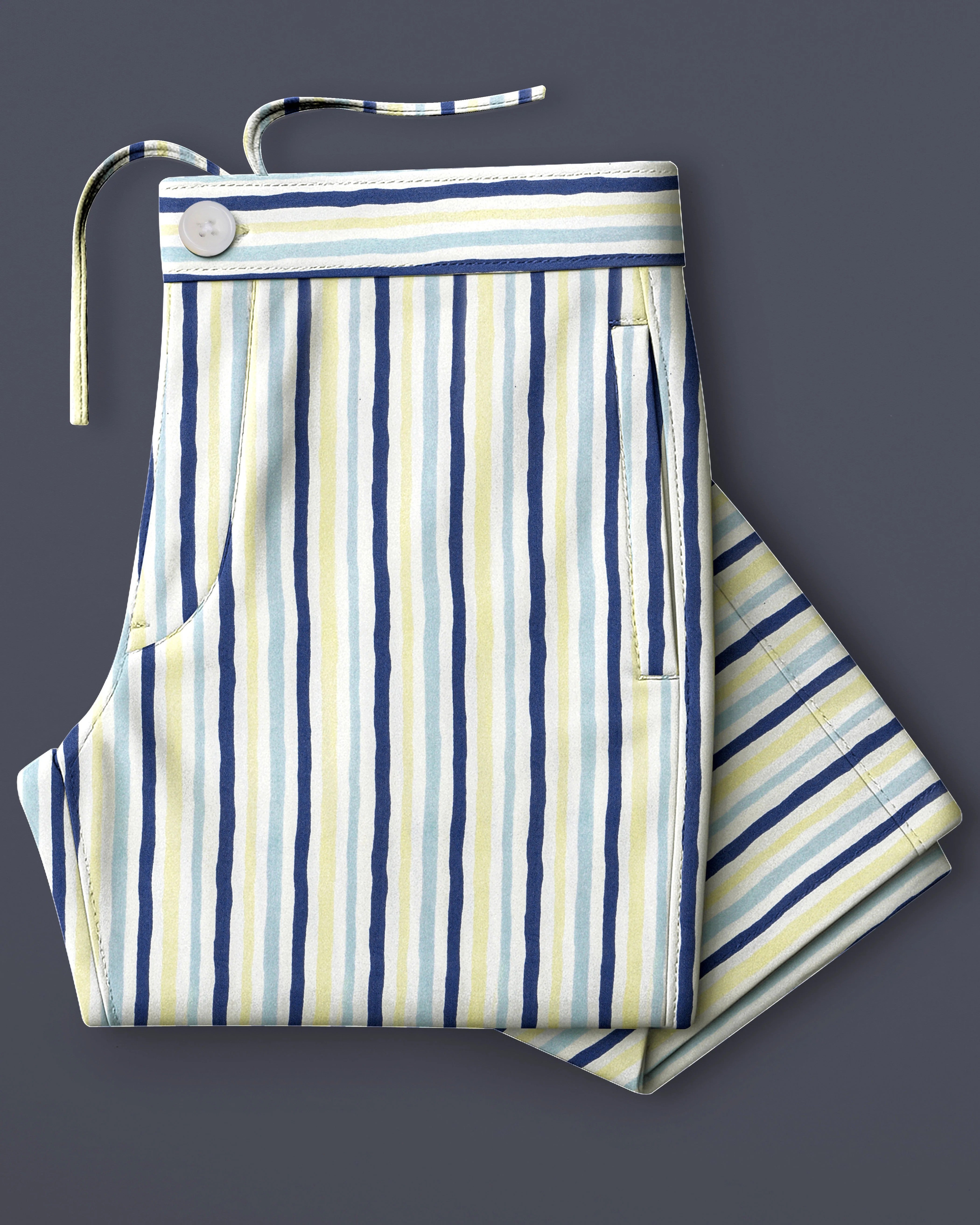 Whisora-Bright White And Astronaut Blue Striped Subtle Sheen Super Soft Premium Cotton Lounge Pant