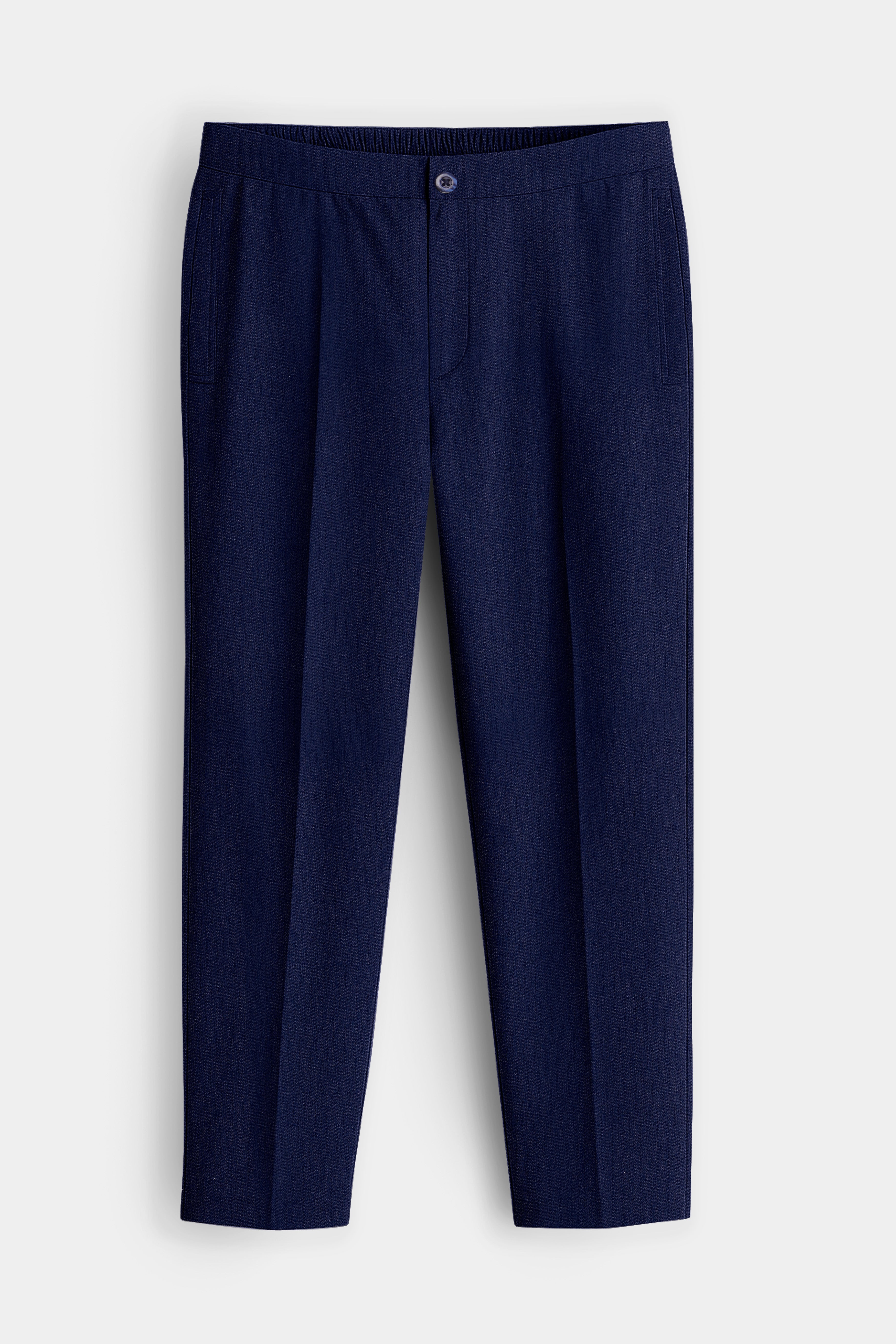 Aurivor-Cinder Blue Herringbone Textured Premium Cotton Lounge Pant