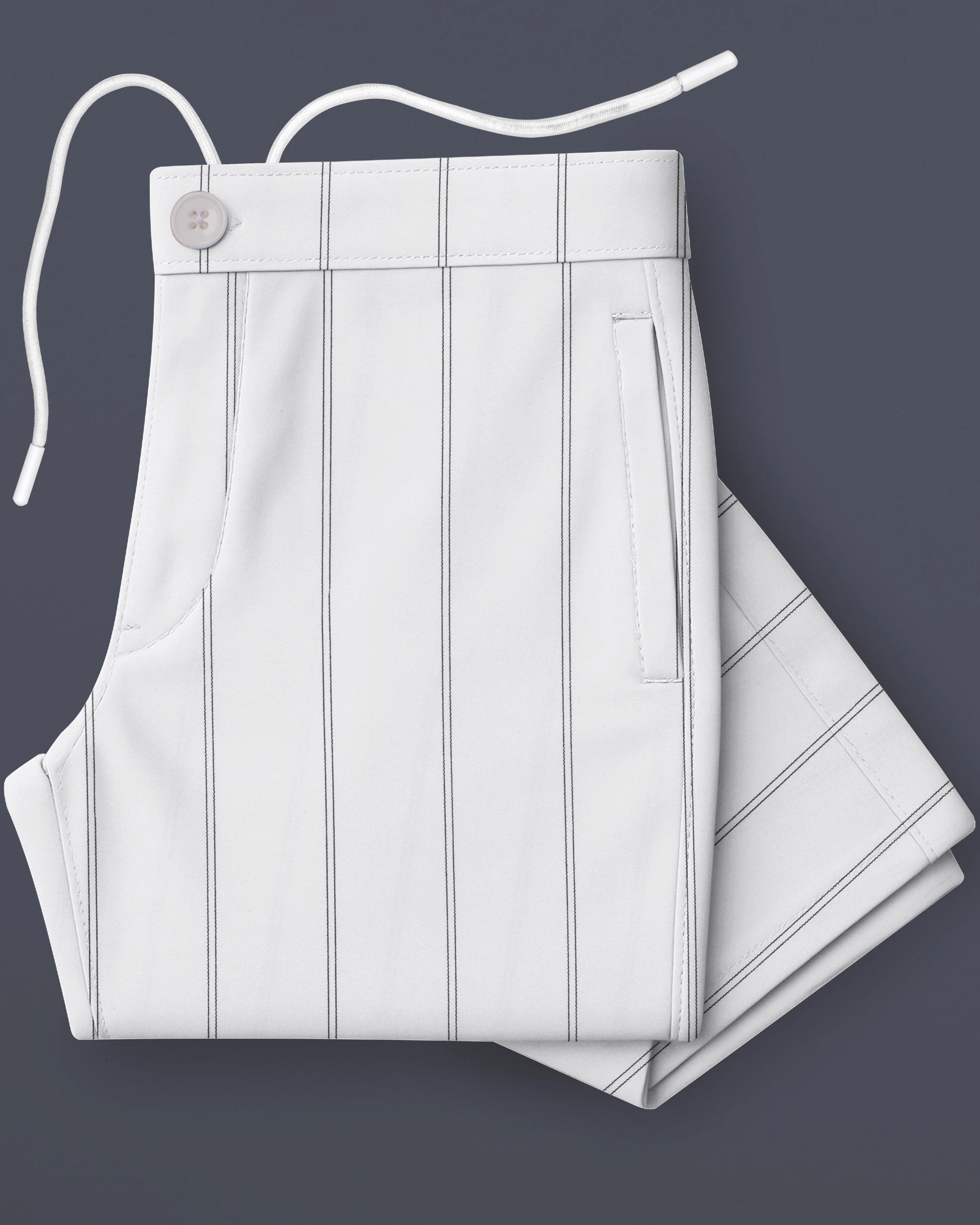 Striona-Bright White Striped Oxford Premium Cotton Lounge Pant