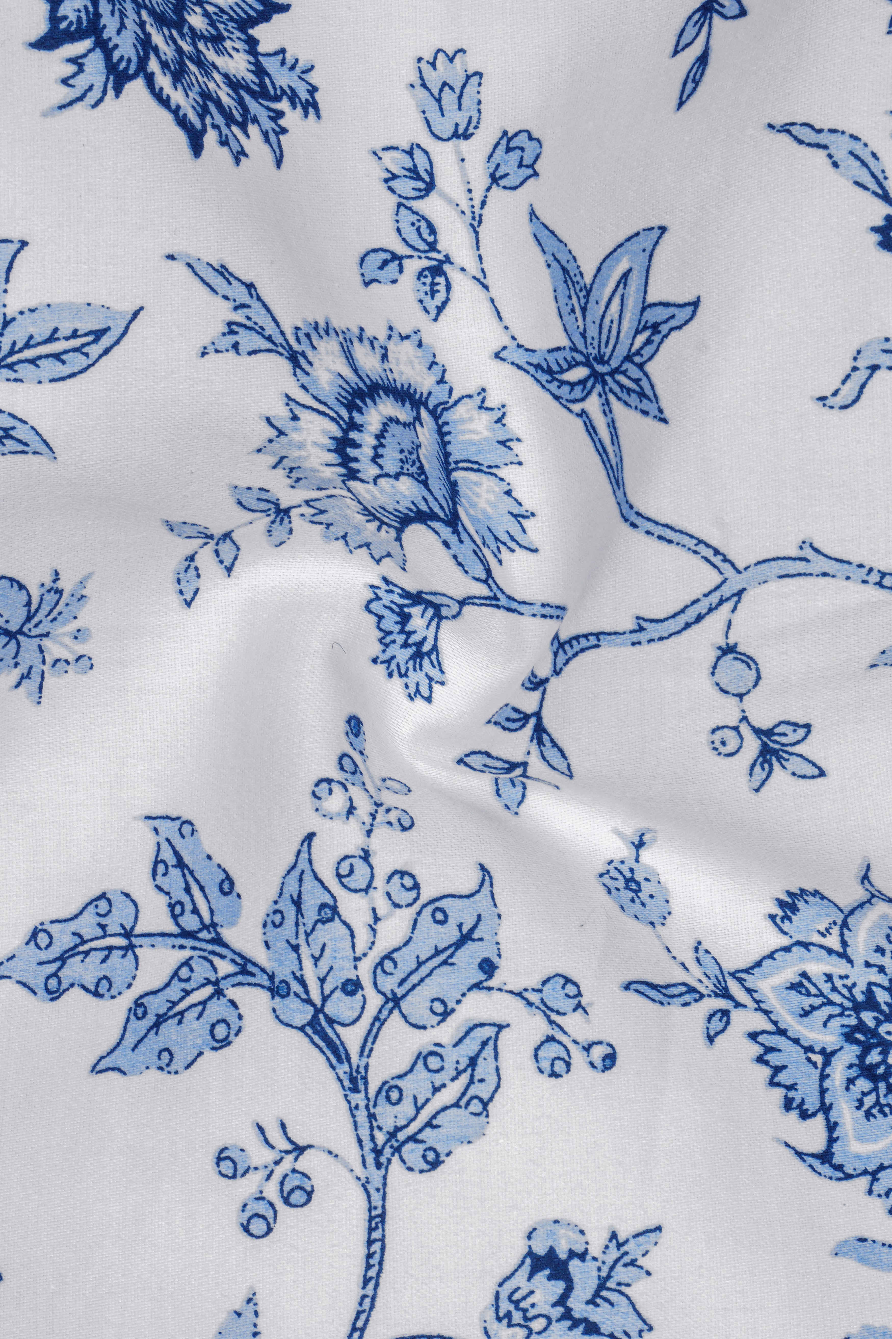 Florique-Bright White And Pastel Blue Floral Printed Subtle Sheen Super Soft Premium Cotton Lounge Pant