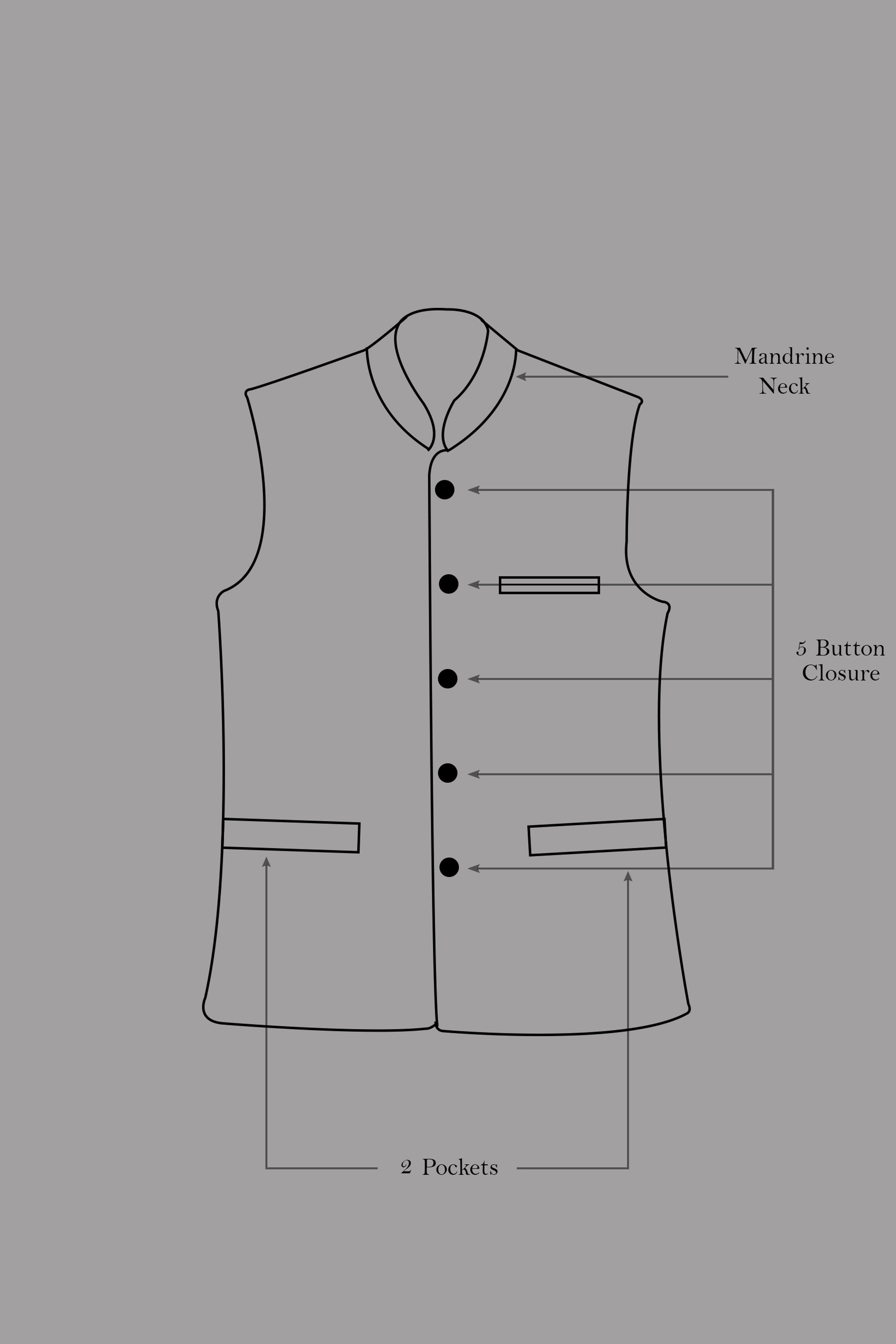 Velmoro-Mauve Gray Pin Striped Wool Rich Slight Stretch Nehru Jacket