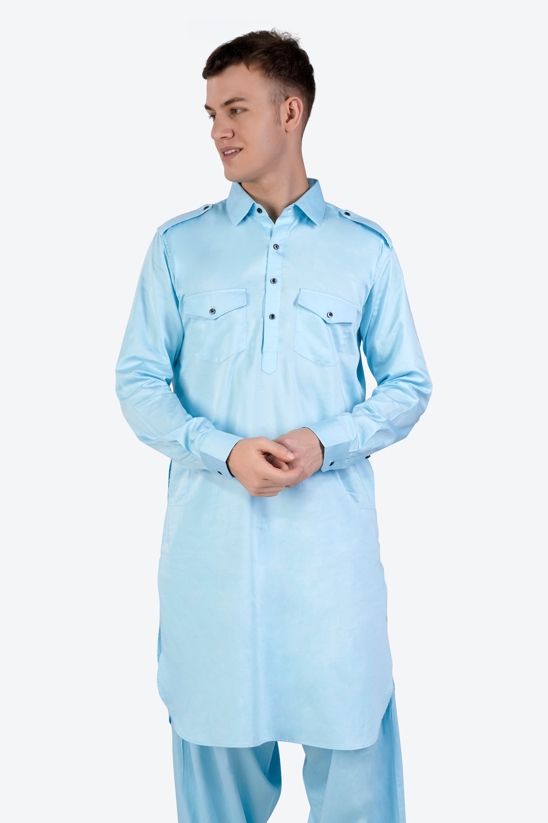 Turquoise Blue Subtle Sheen Super Soft Premium Cotton Pathani