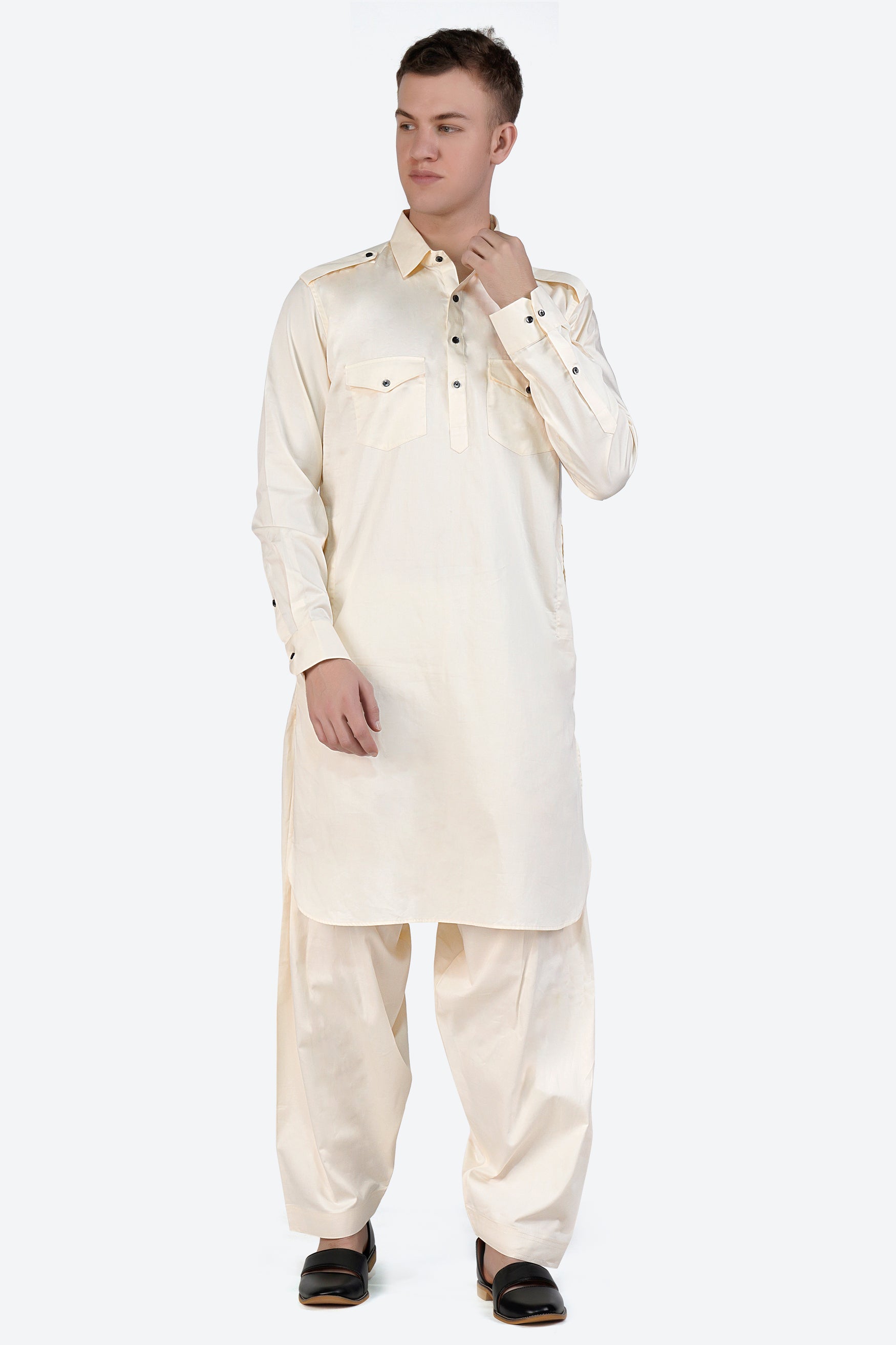 Fantasy Cream Subtle Sheen Super Soft Premium Cotton Pathani