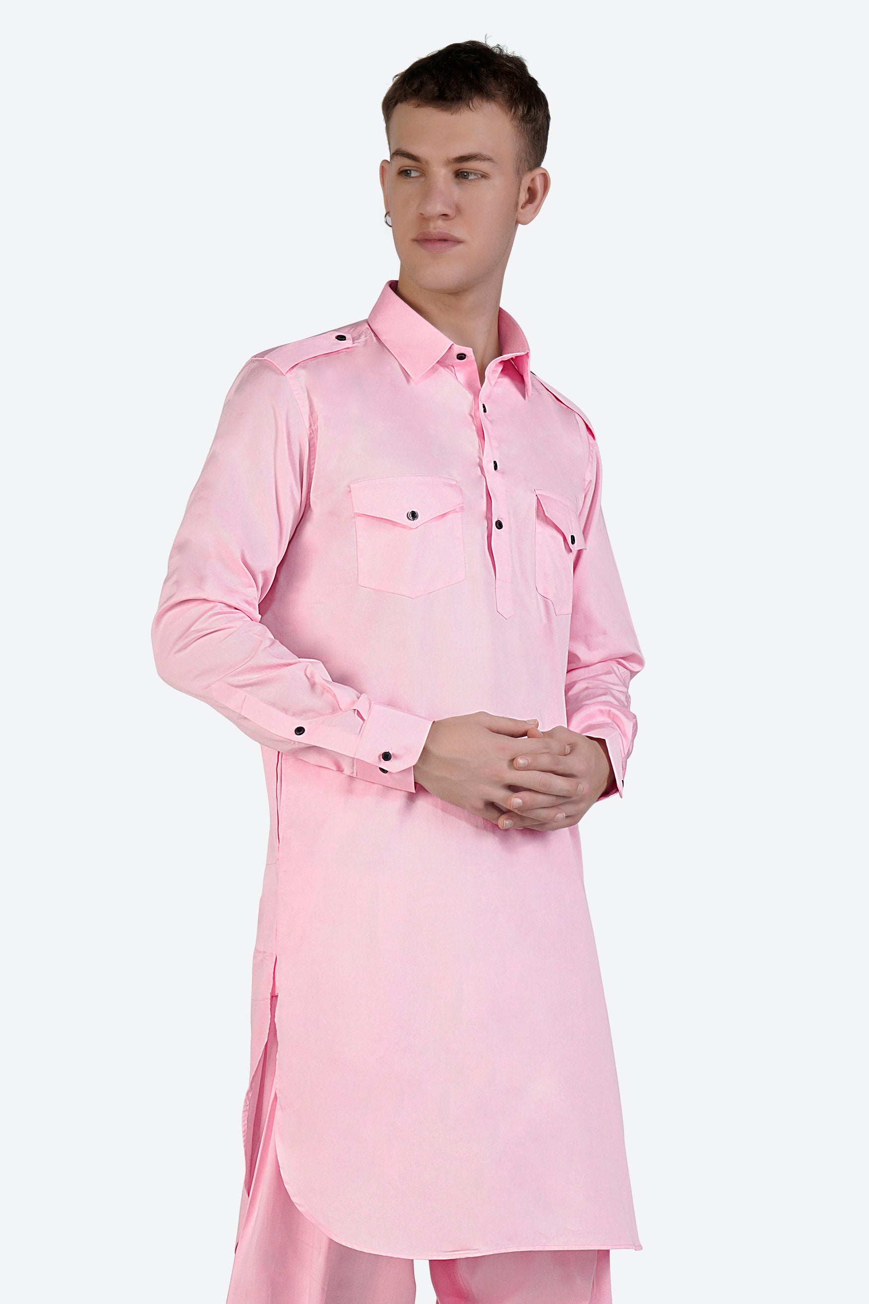 Pastel Pink Subtle Sheen Super Soft Premium Cotton Pathani