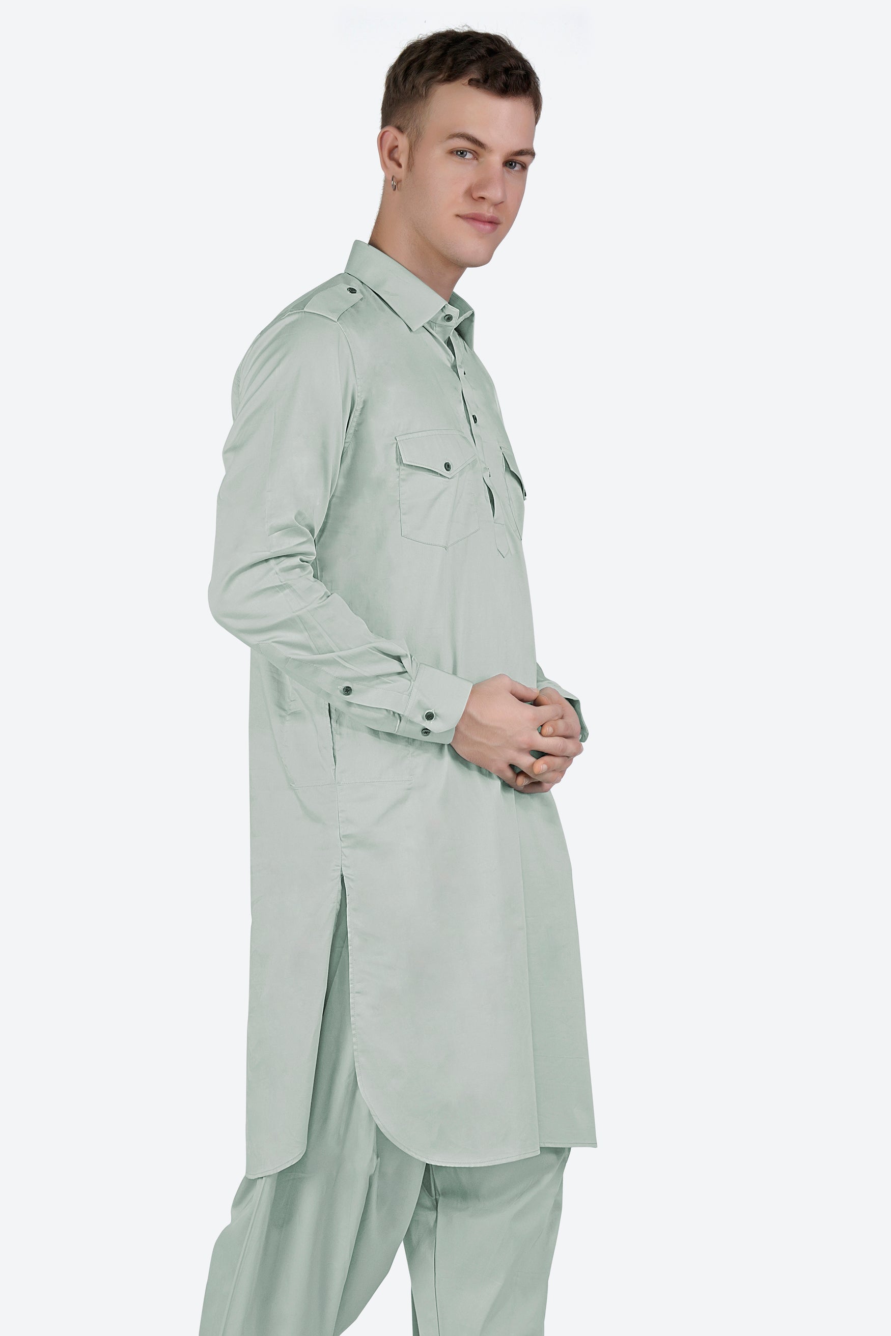 Periglacial Green Subtle Sheen Super Soft Premium Cotton Pathani