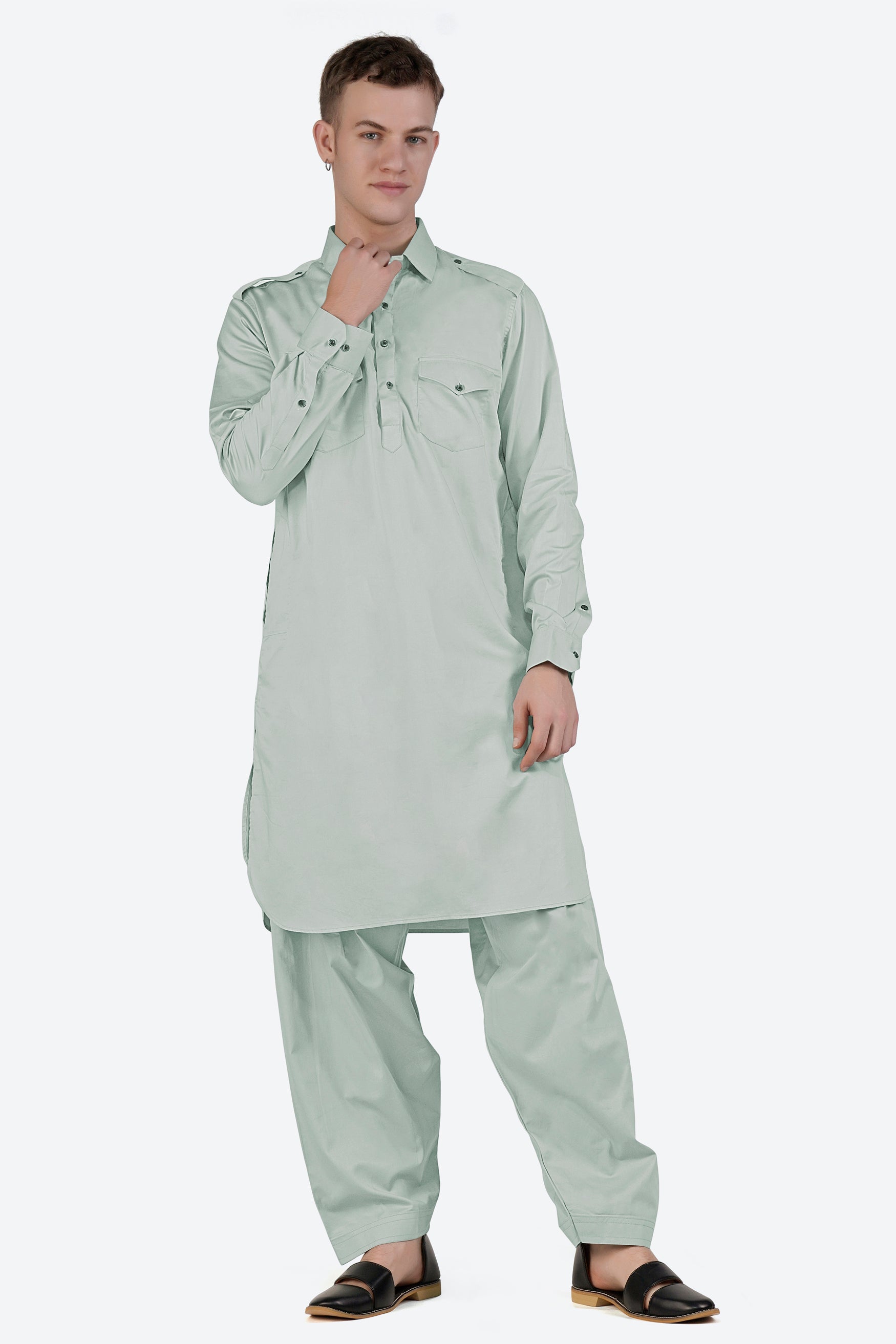 Periglacial Green Subtle Sheen Super Soft Premium Cotton Pathani